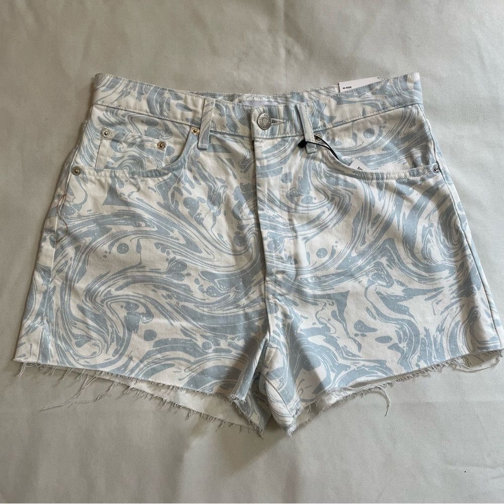 Zara NWT New Zara White Blue High Rise Shorts Size 8 Size 30" / US 8 / IT 44 - 2 Thumbnail