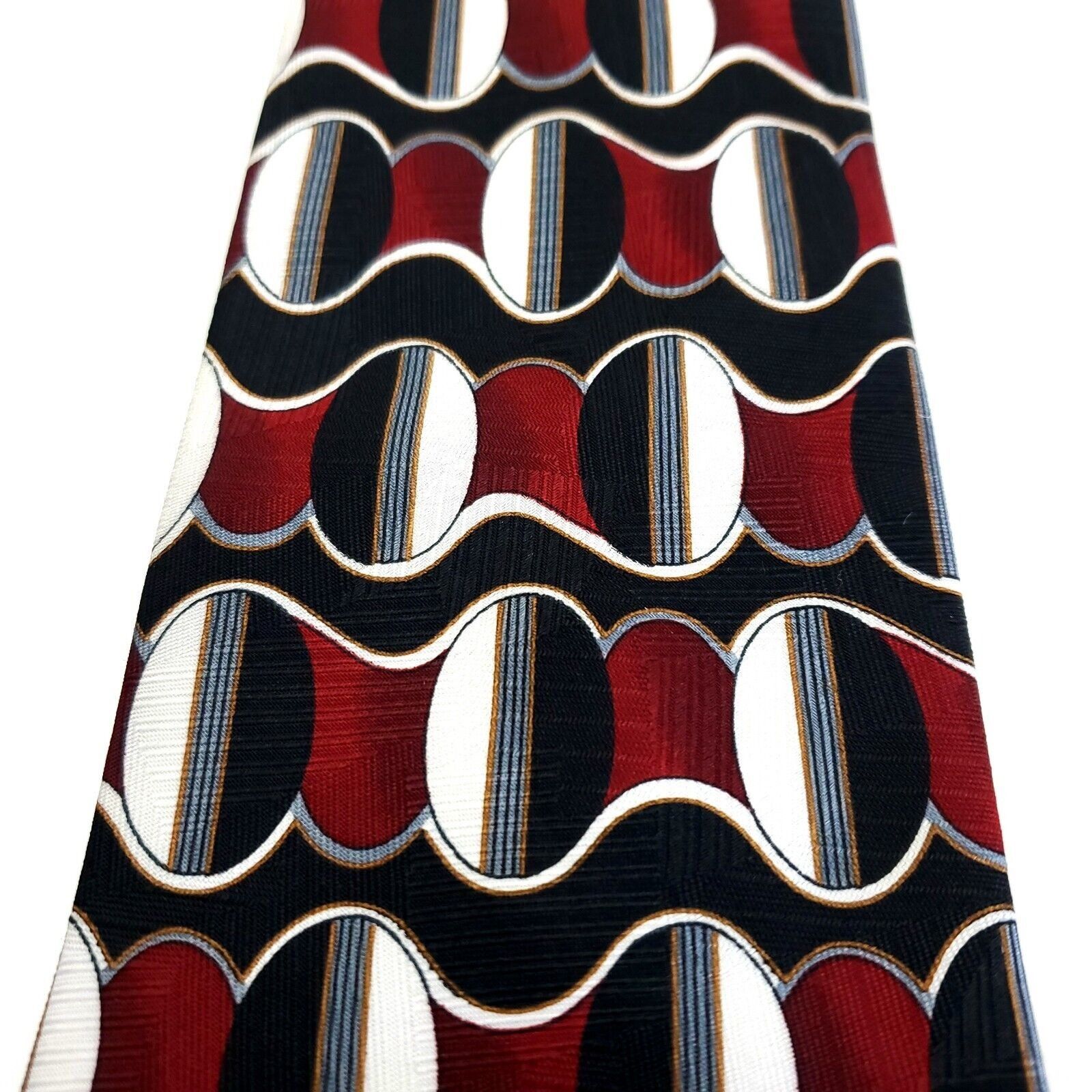 Towncraft Towncraft Red Black Geometric Abstract Print Short Silk Tie Size ONE SIZE - 2 Thumbnail