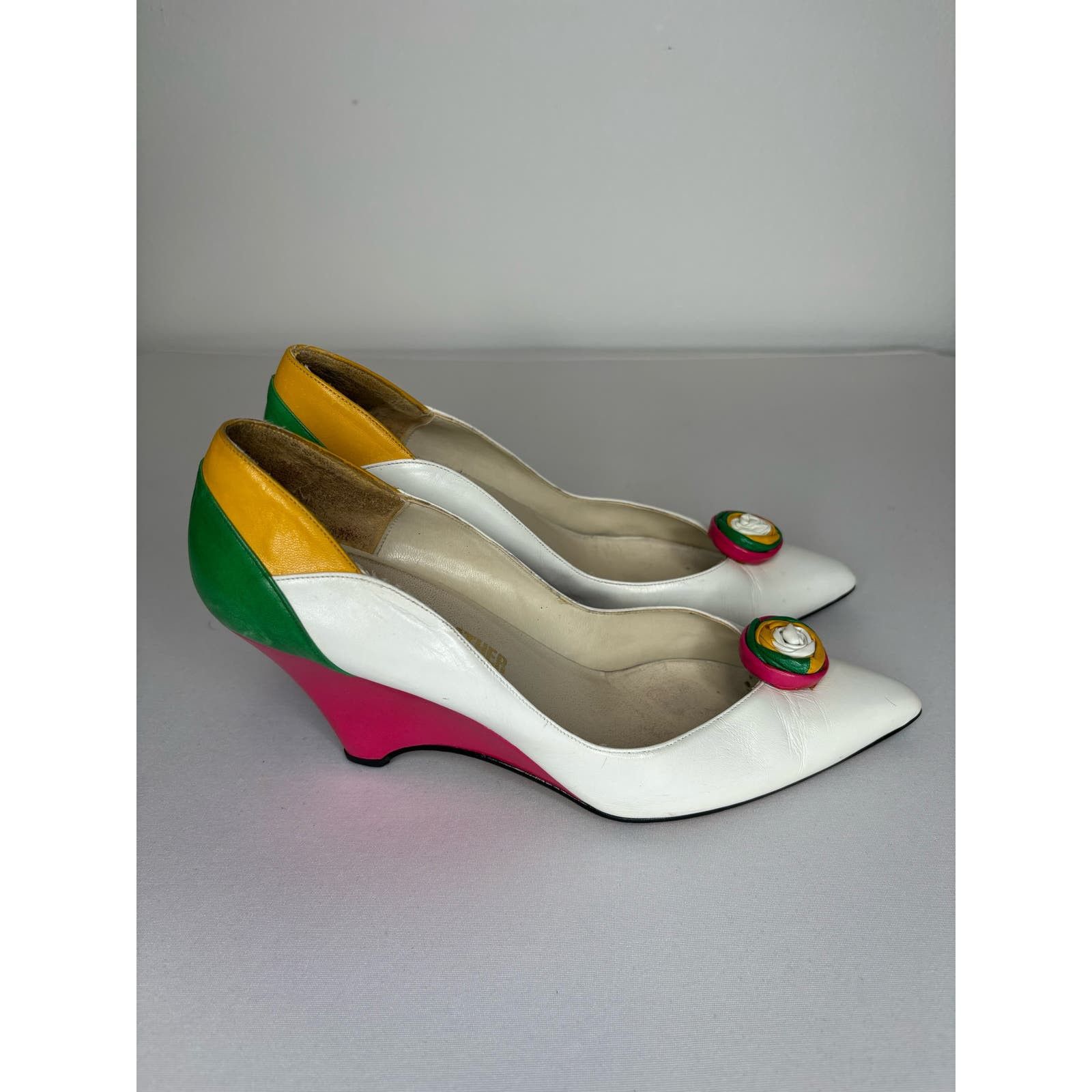 image of Vintage Sergio Zelcer Speanish Leather Wedge Pump - Size 8 Shoes in White, Women's