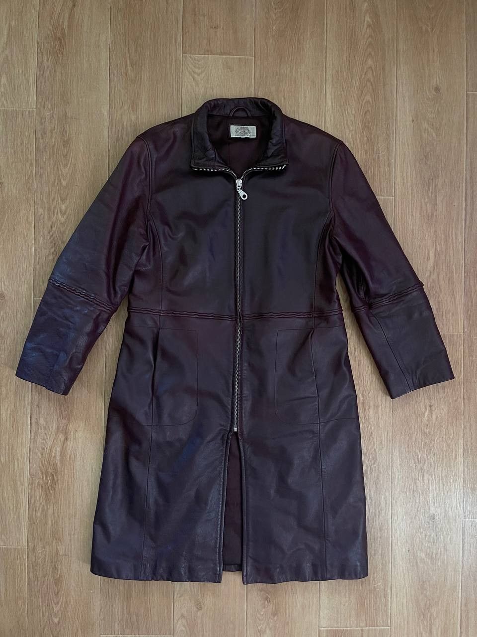 Giorgio Armani × Vintage Armani Women Leather Coat Burgundy Size L / US 10 / IT 46 - 2 Thumbnail