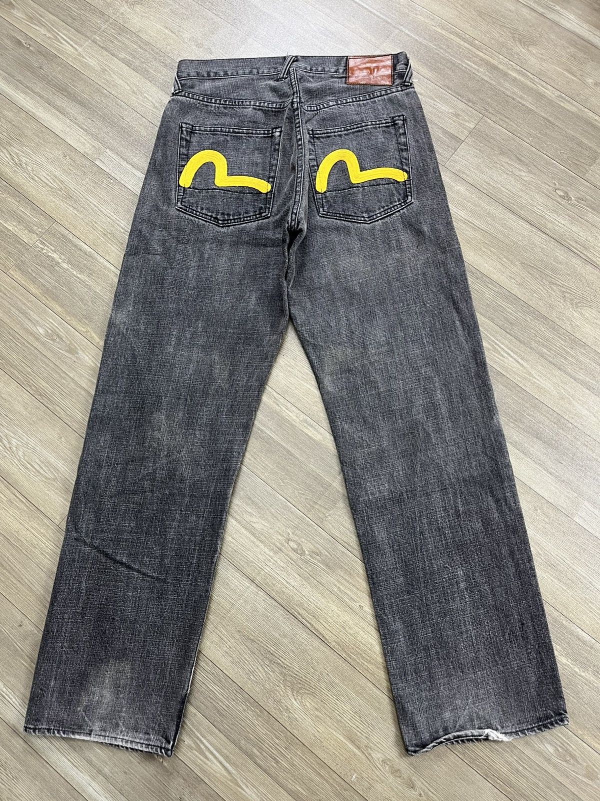 Y2K Evisu Lot 2000 Yellow Seagull Rock Black Washed Jeans