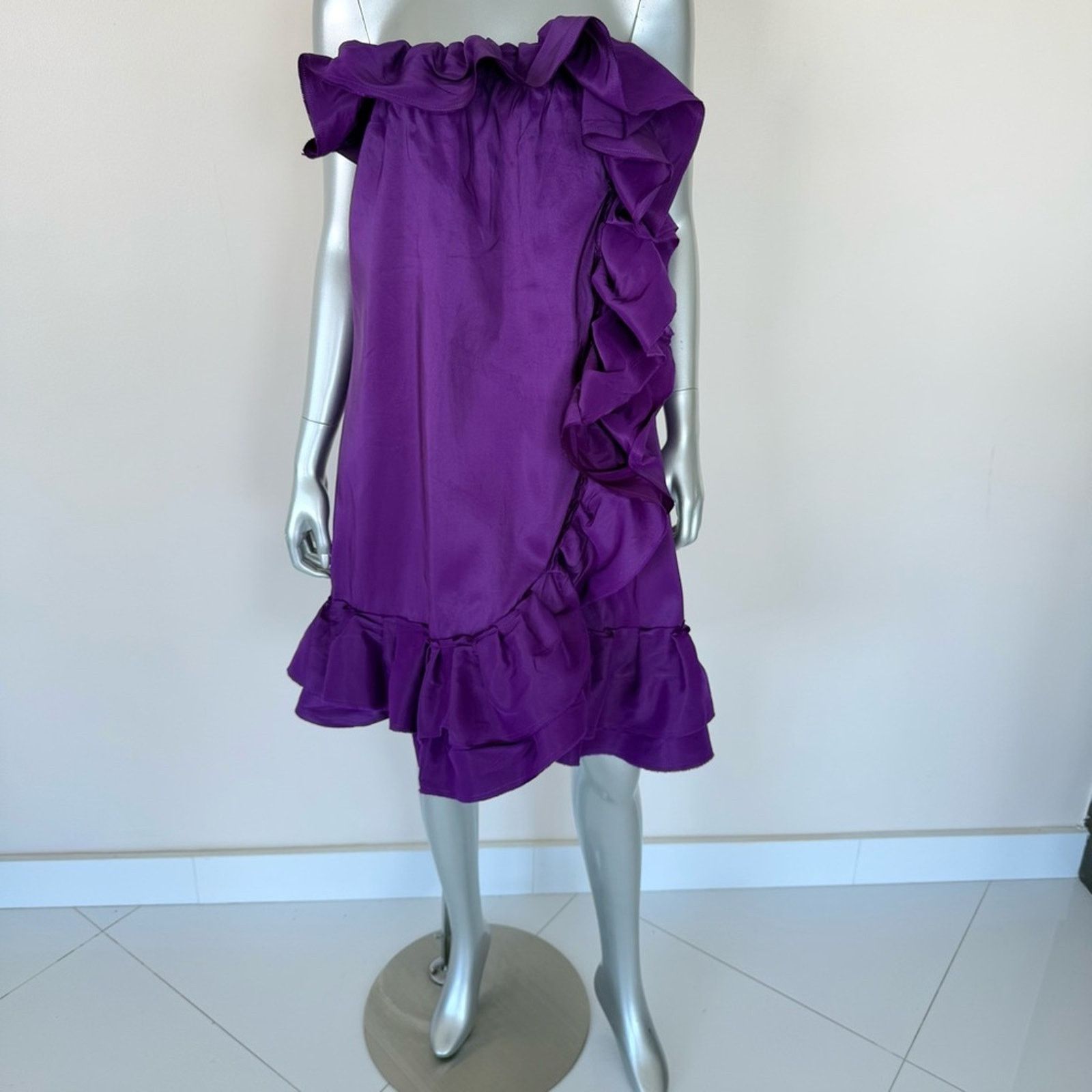 lanvin purple dress LANVIN Size 4 Purple Viscose Blend Long Sleeve Cocktail Dress