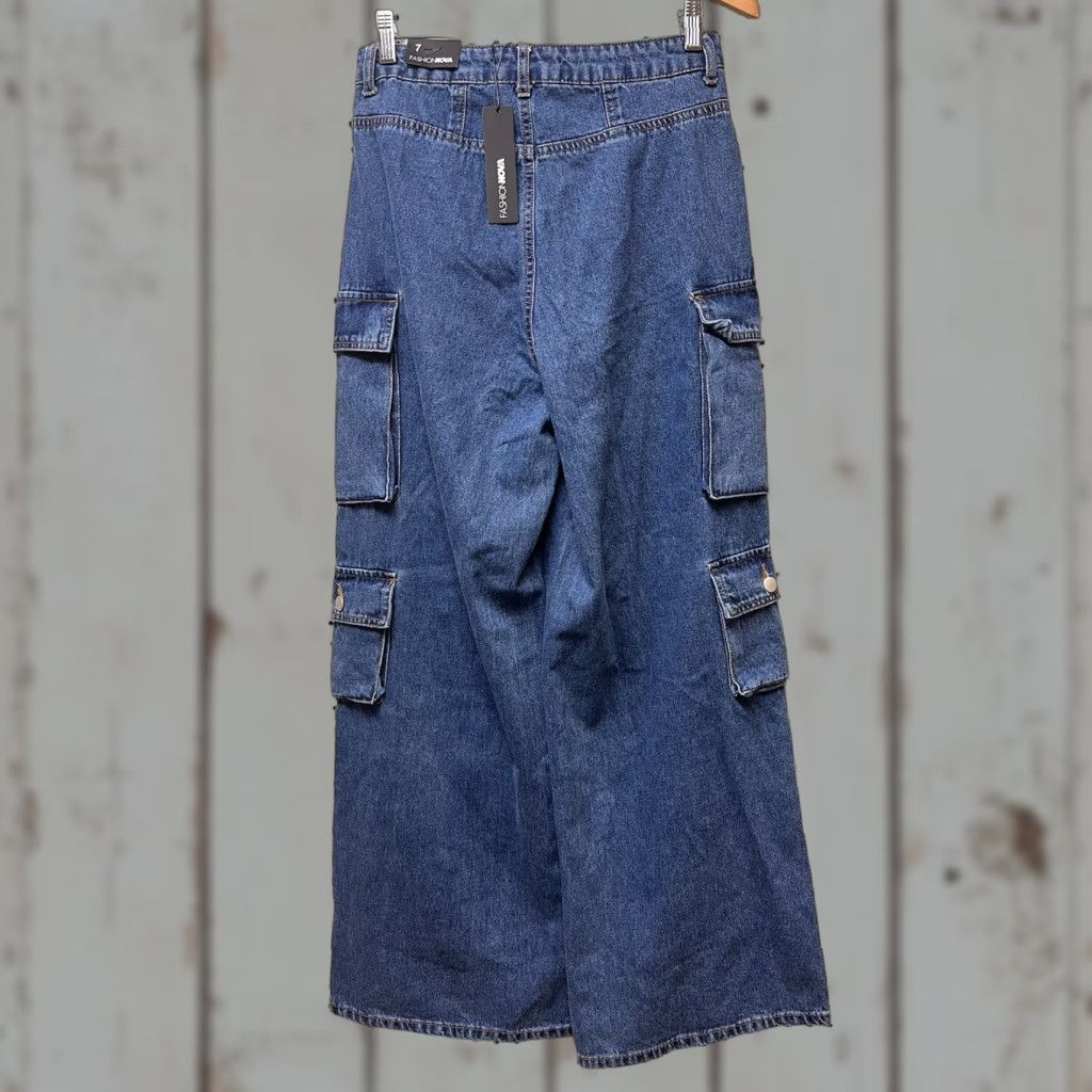 Fashion Nova Fashion nova Jeans Women 7 Blue Cargo Hi-Rise 90s Y2K Baggy Wide-Leg NEW Size 28" / US 6 / IT 42 - 1 Thumbnail