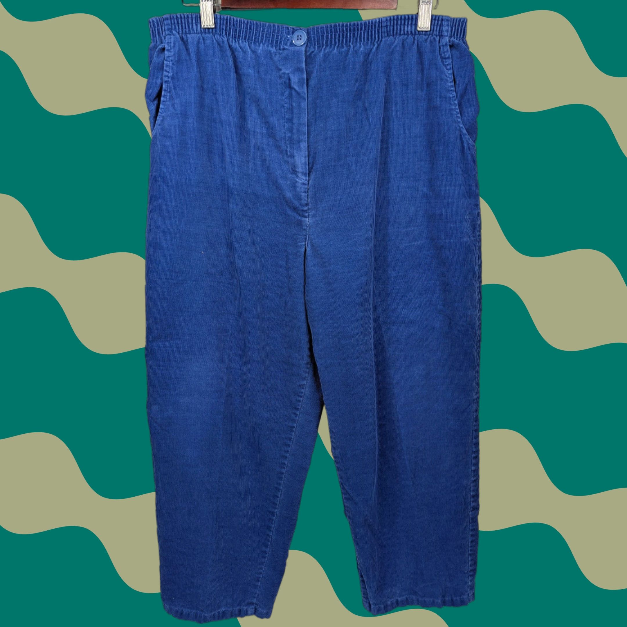 Sears VINTAGE Roebuck & Co. Corduroy Pants Blue Cropped 16 Petite Cowboy USA Capri Jeans? Size 38" / US 16 / IT 52 - 1 Thumbnail