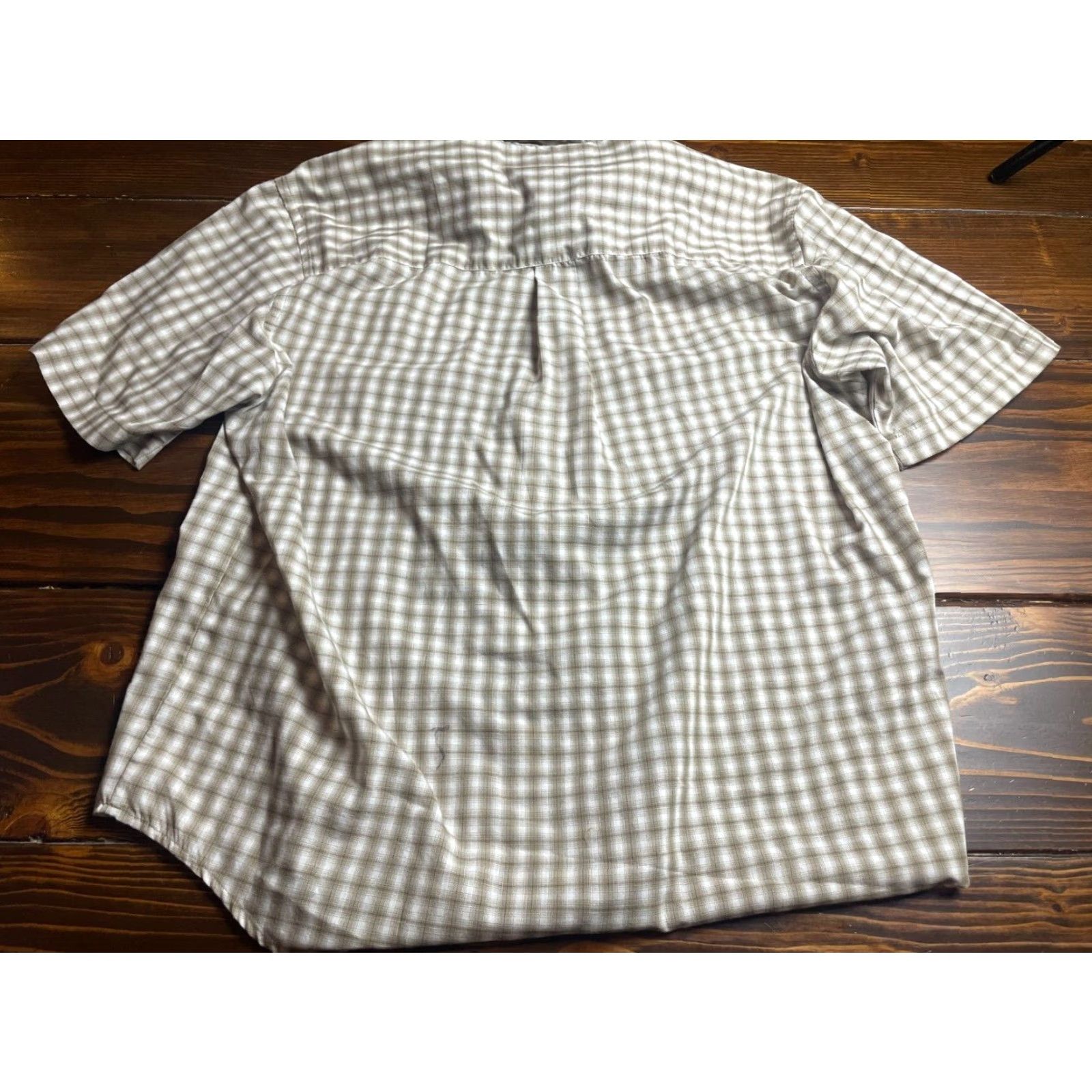 Vintage Munsingwear Shirt Men's Large White Tan Plaid Button-Down Short Sleeve Casual Cotton Regular Mens Size US L / EU 52-54 / 3 - 2 Thumbnail