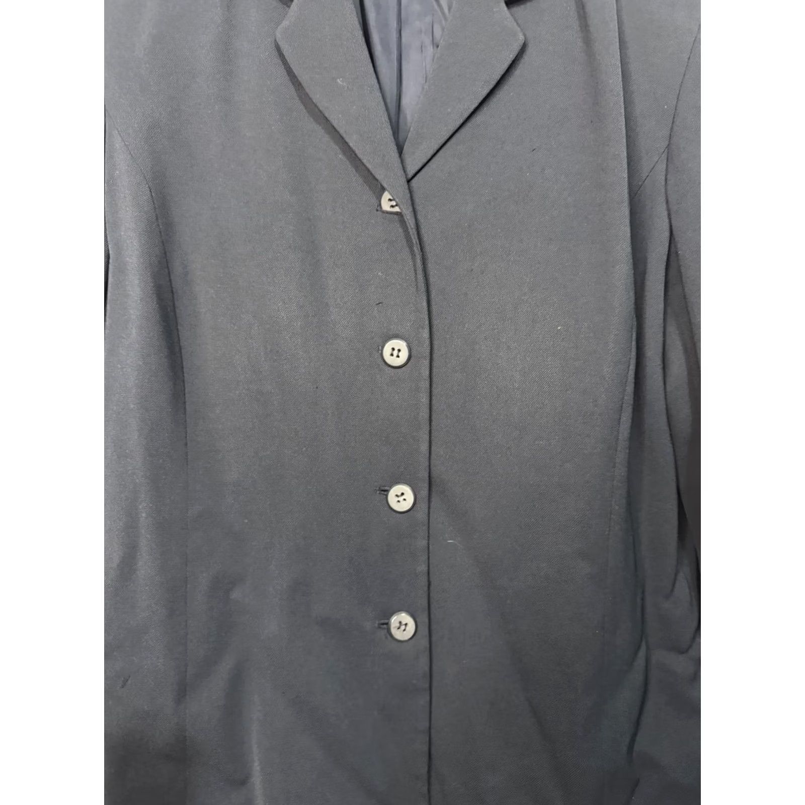 Liz Claiborne VINTAGE Liz Claiborne Collection Blazer Women Navy Blue 16 Double-Breasted Mid-Length Regular Sleeve Long Solid Cotton Lining 100% Cotton Size XXL / US 16-18 / IT 52-54 - 2 Thumbnail