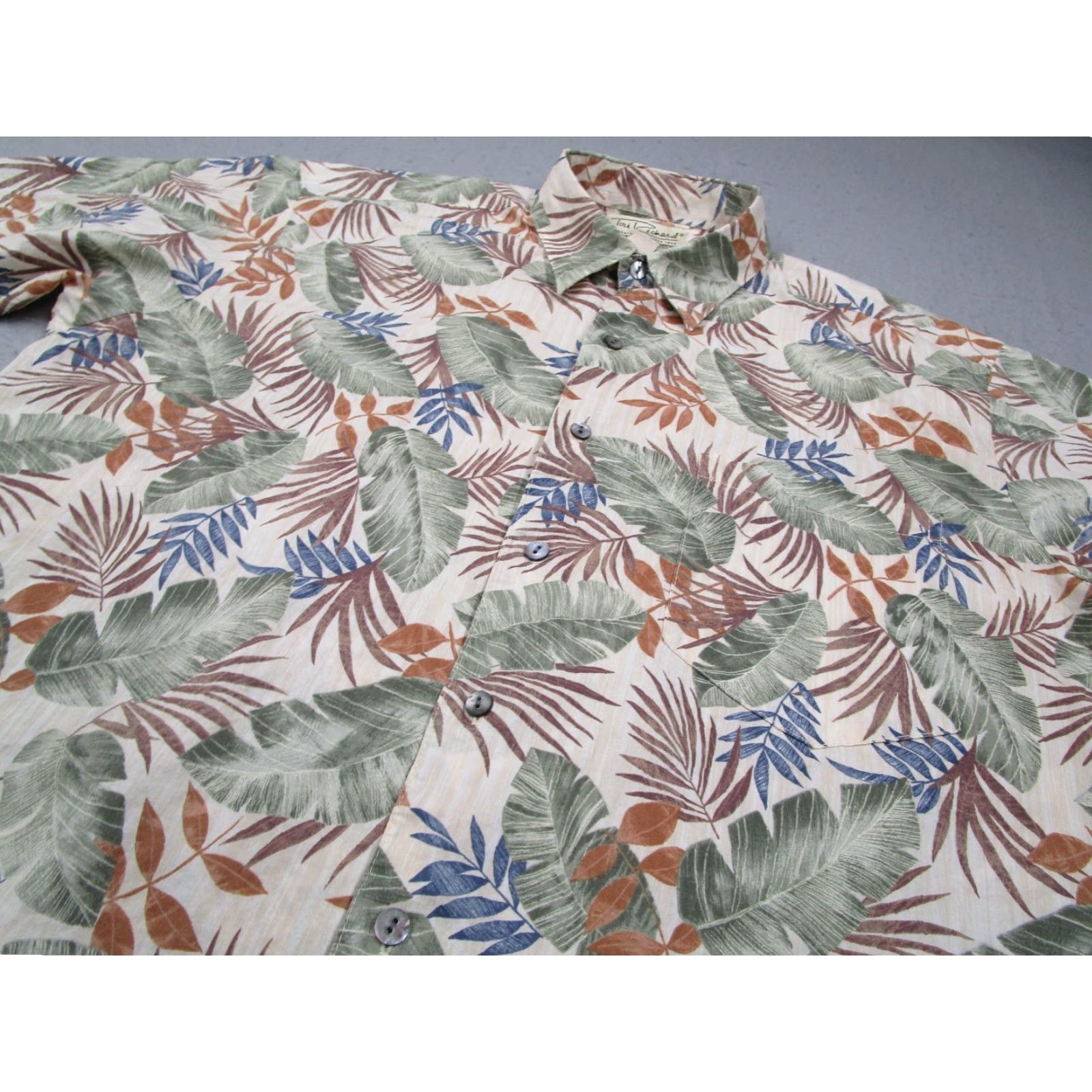 Tori Richard VINTAGE Tori Richard Shirt Mens Beige Floral Short Sleeve Button-Up Hawaiian Cotton Lawn USA Size US M / EU 48-50 / 2 - 2 Thumbnail