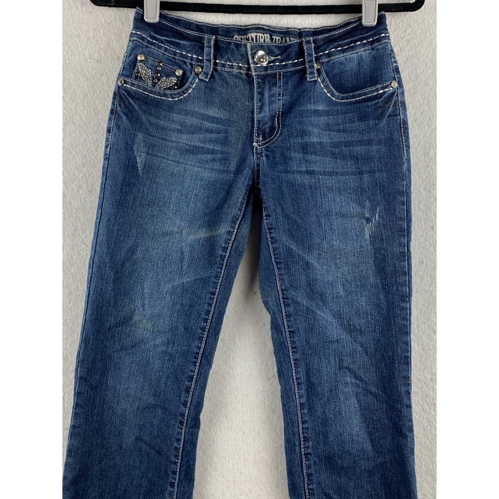 Denime Culture Jeans Womens Jeans Bootcut 5 Blue Dark Wash 33in 27in Stretch Embroidered Rhinestone Studded Denim Embroidered Logo 5-Pocket Size 27" / US 4 / IT 40 - 3 Thumbnail