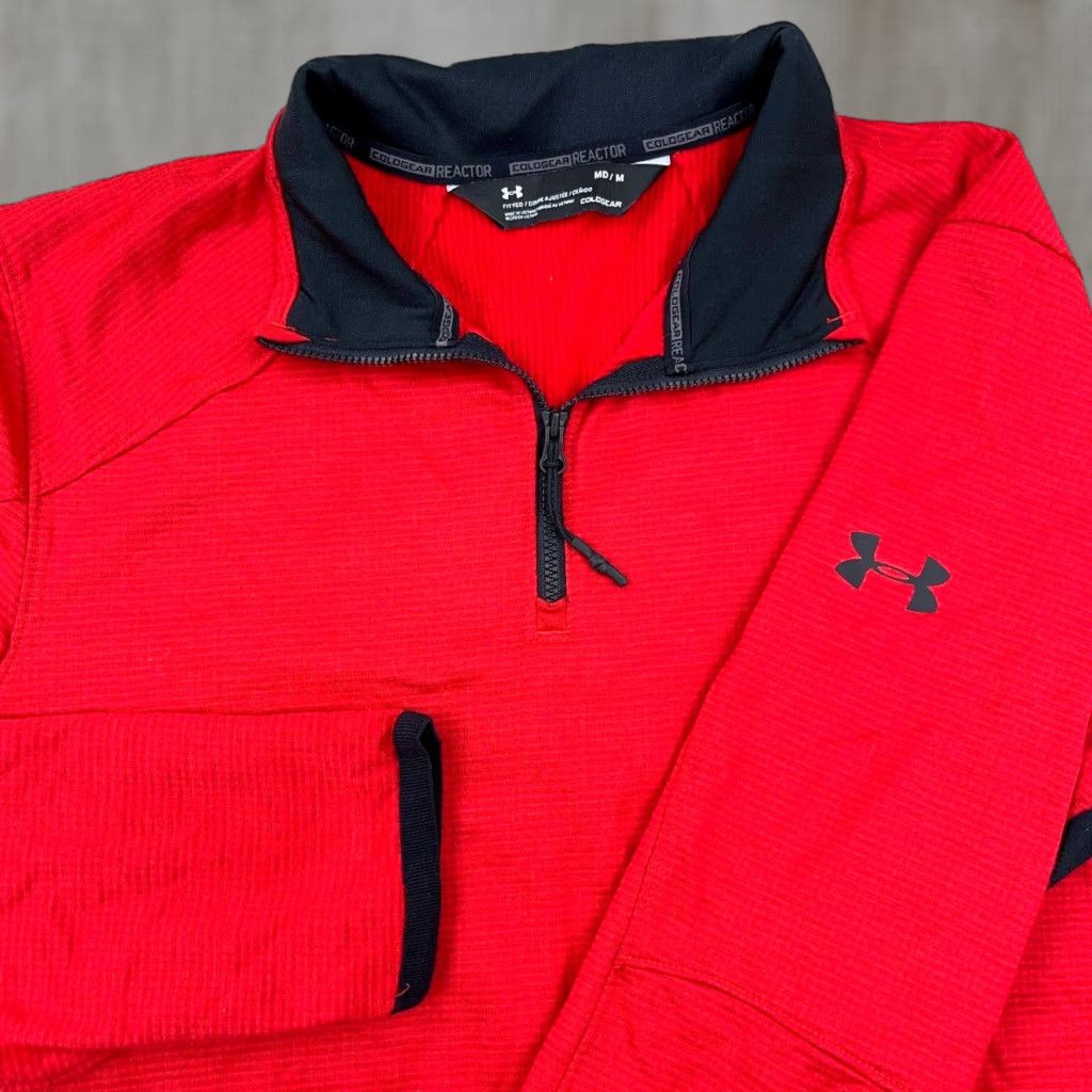 Under Armour Under Armour Sweatshirt Men Medium Red Black Pullover Mock Neck 1/4 Zip Moisture Wicking Lightweight Lined All Seasons Regular Fit Size US M / EU 48-50 / 2 - 1 Thumbnail