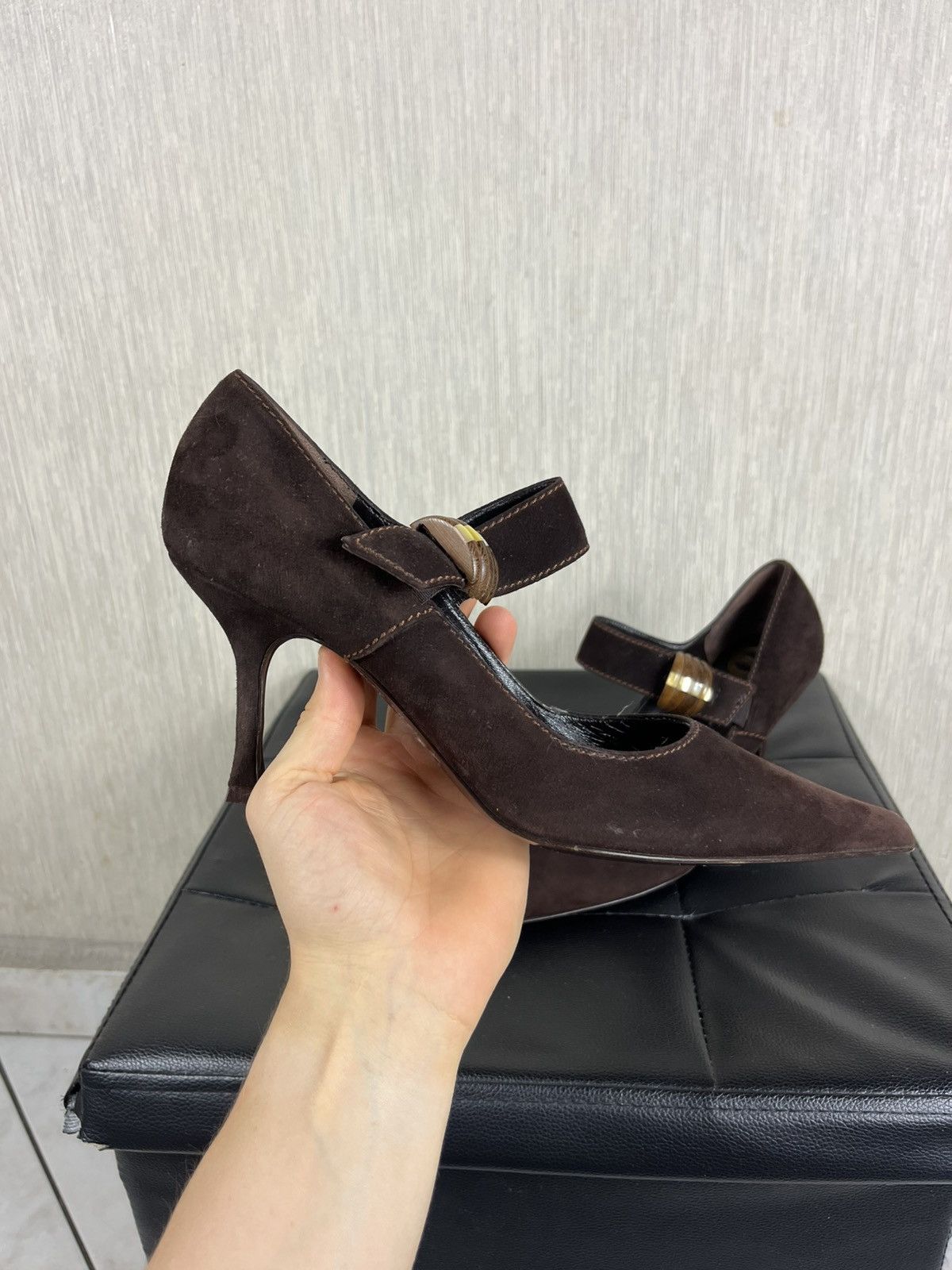 Escada Vintage Escada suede velvet pumps heels shoes avant garde Size US 9.5 / IT 39.5 - 3 Thumbnail