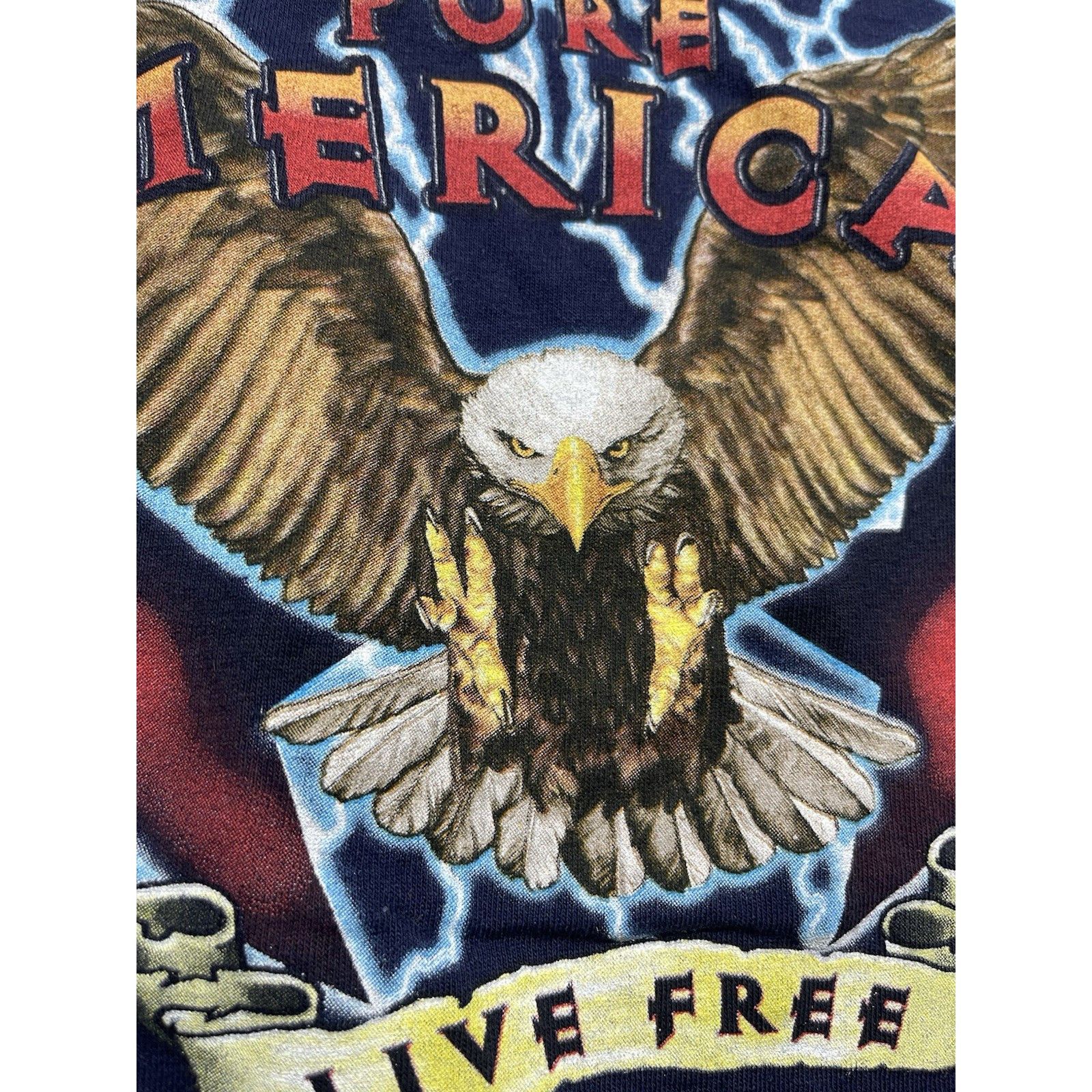 Other Vintage Y2K "Pure American Live Free" Eagle Lightning Biker Size US XL / EU 56 / 4 - 4 Thumbnail