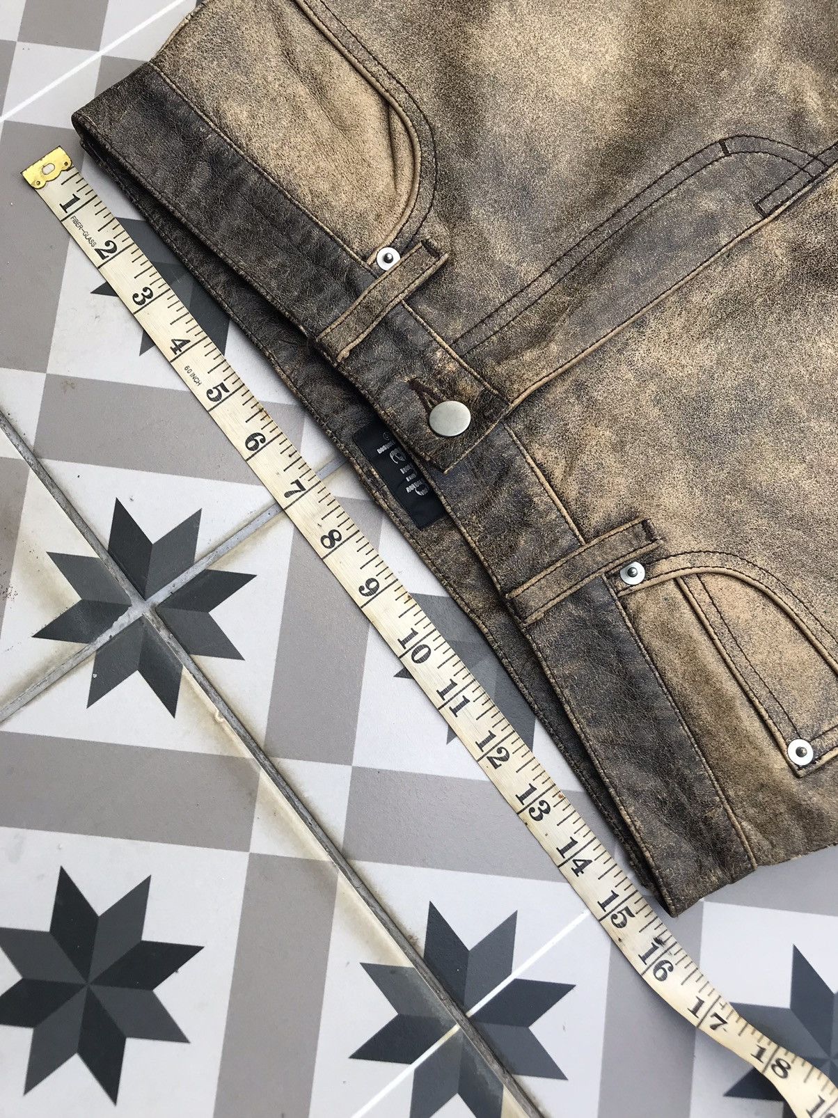 Genuine Leather DUAL ( JAPAN ) FADED COWHIDES LEATHER JEANS Size US 31 - 16 Thumbnail