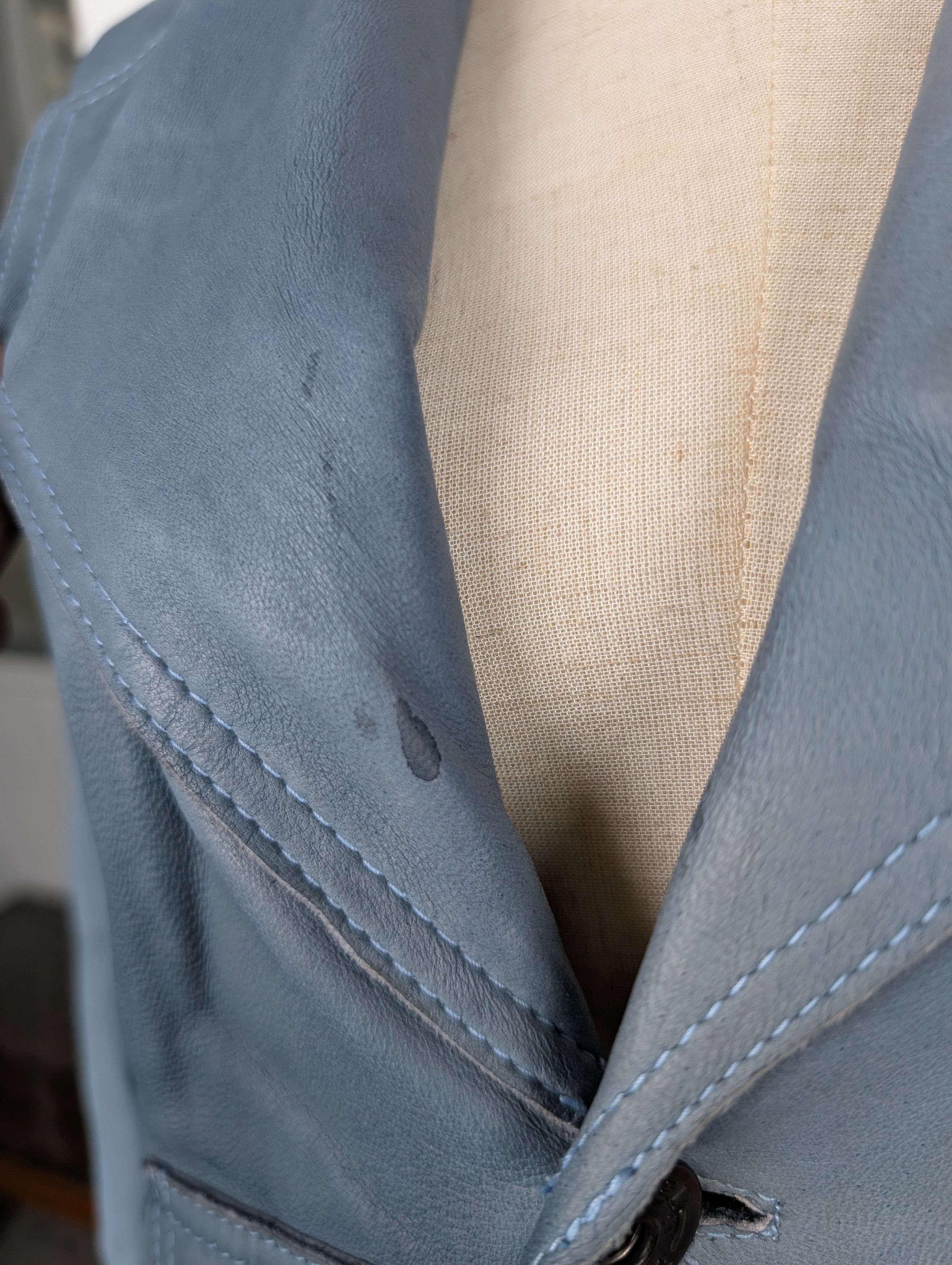 Diesel Blue Leather Coat With Owl Print Stitching At The Back Size M / US 6-8 / IT 42-44 - 6 Thumbnail