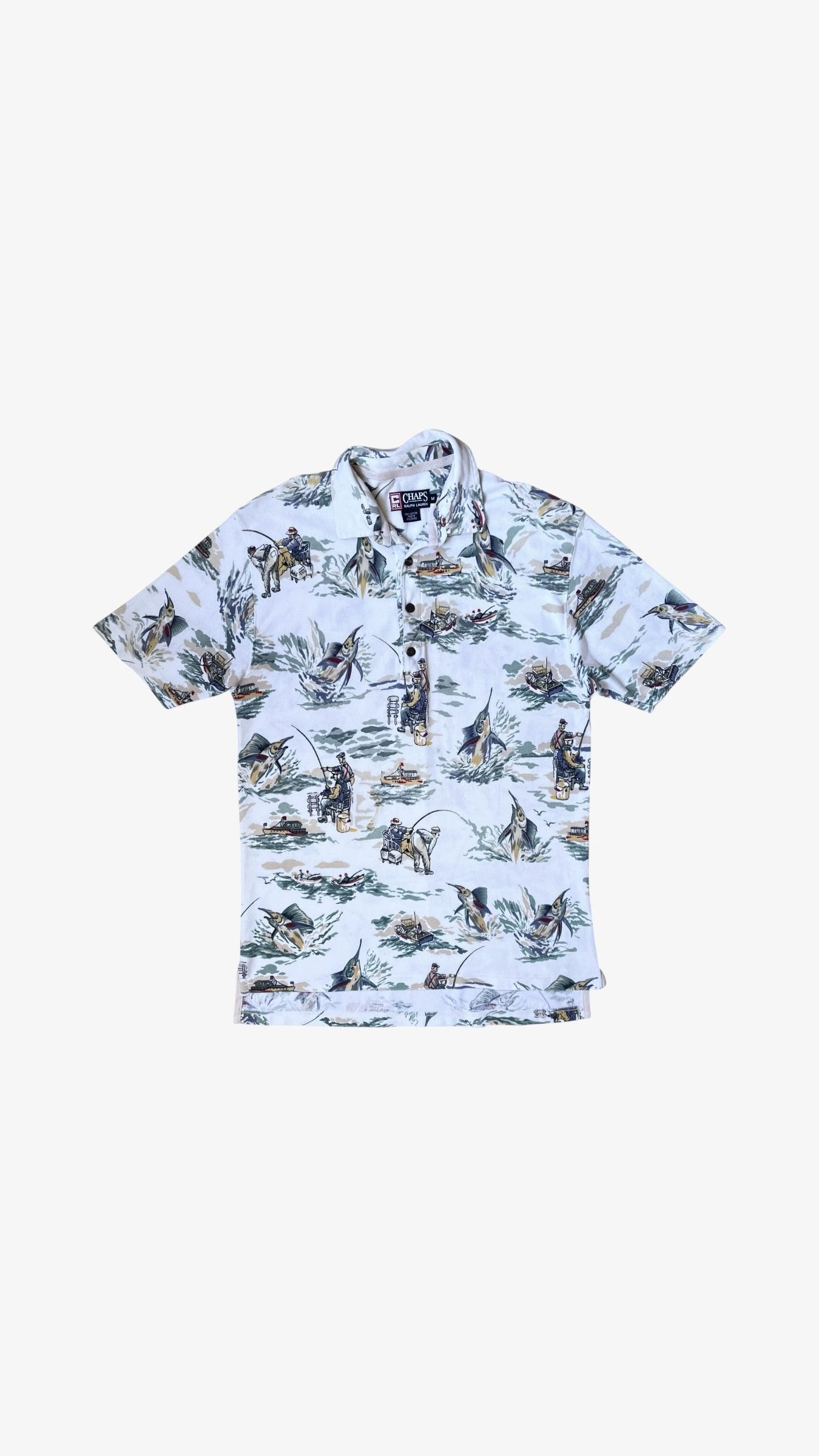 Ralph Lauren Vintage 90s Ralph Lauren Chaps Fishing Print Polo Shirt Size US L / EU 52-54 / 3 - 1 Thumbnail