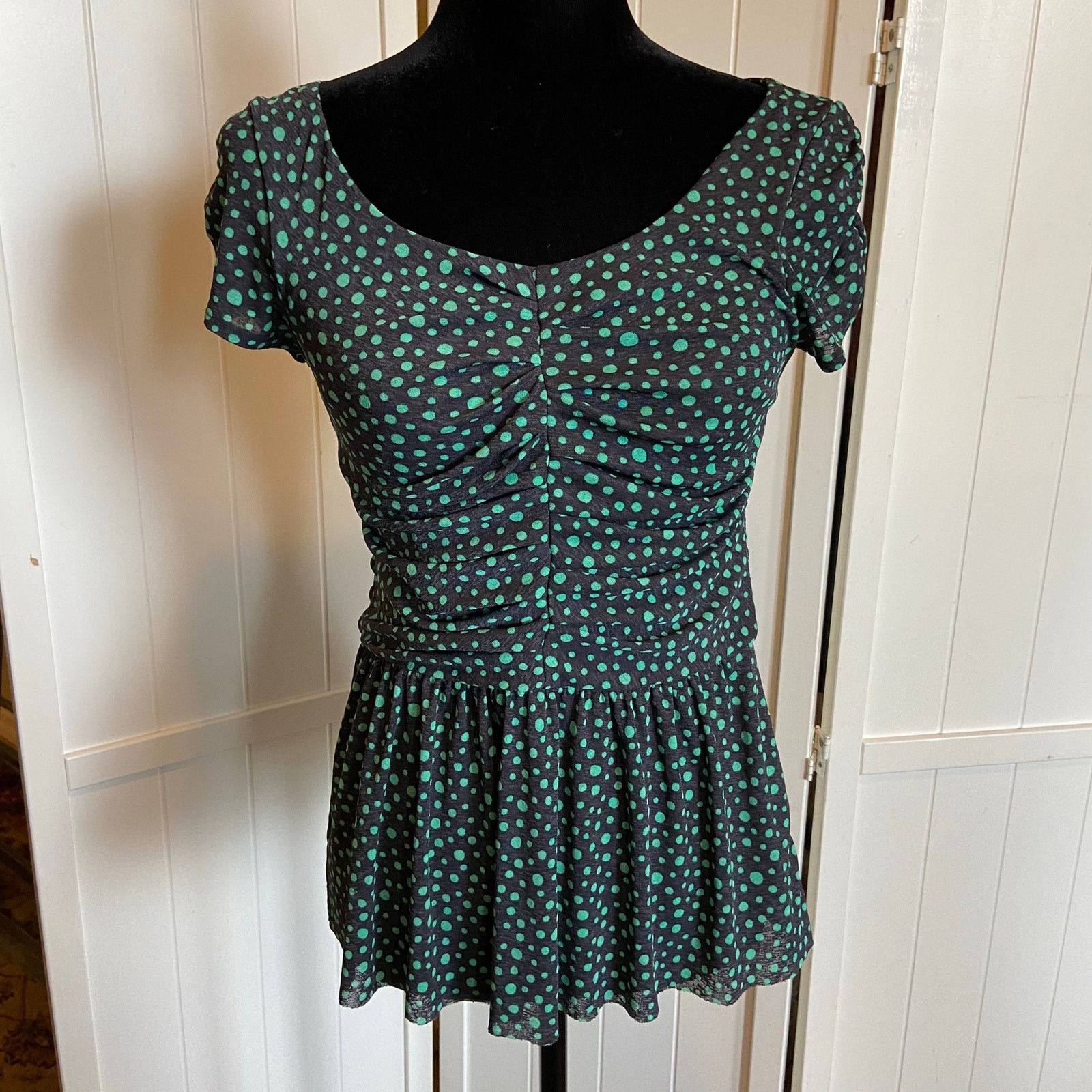 Other Anthropologie Postmark Polka Dot Green Gray Peplum Top S Size S / US 4 / IT 40 - 2 Thumbnail