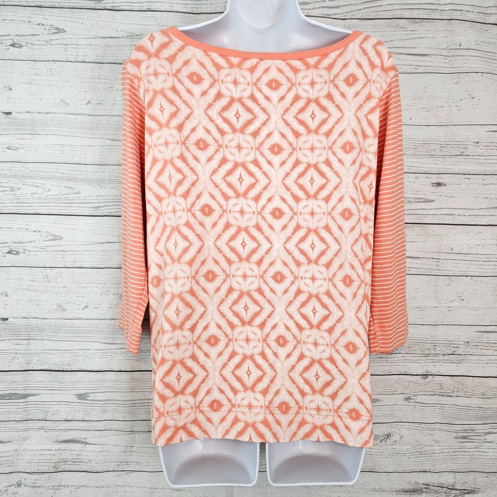 Vintage Fresh Produce Womens Top Shirt XL Coral 3/4 Sleeve Striped Cotton Size XL / US 12-14 / IT 48-50 - 3 Thumbnail