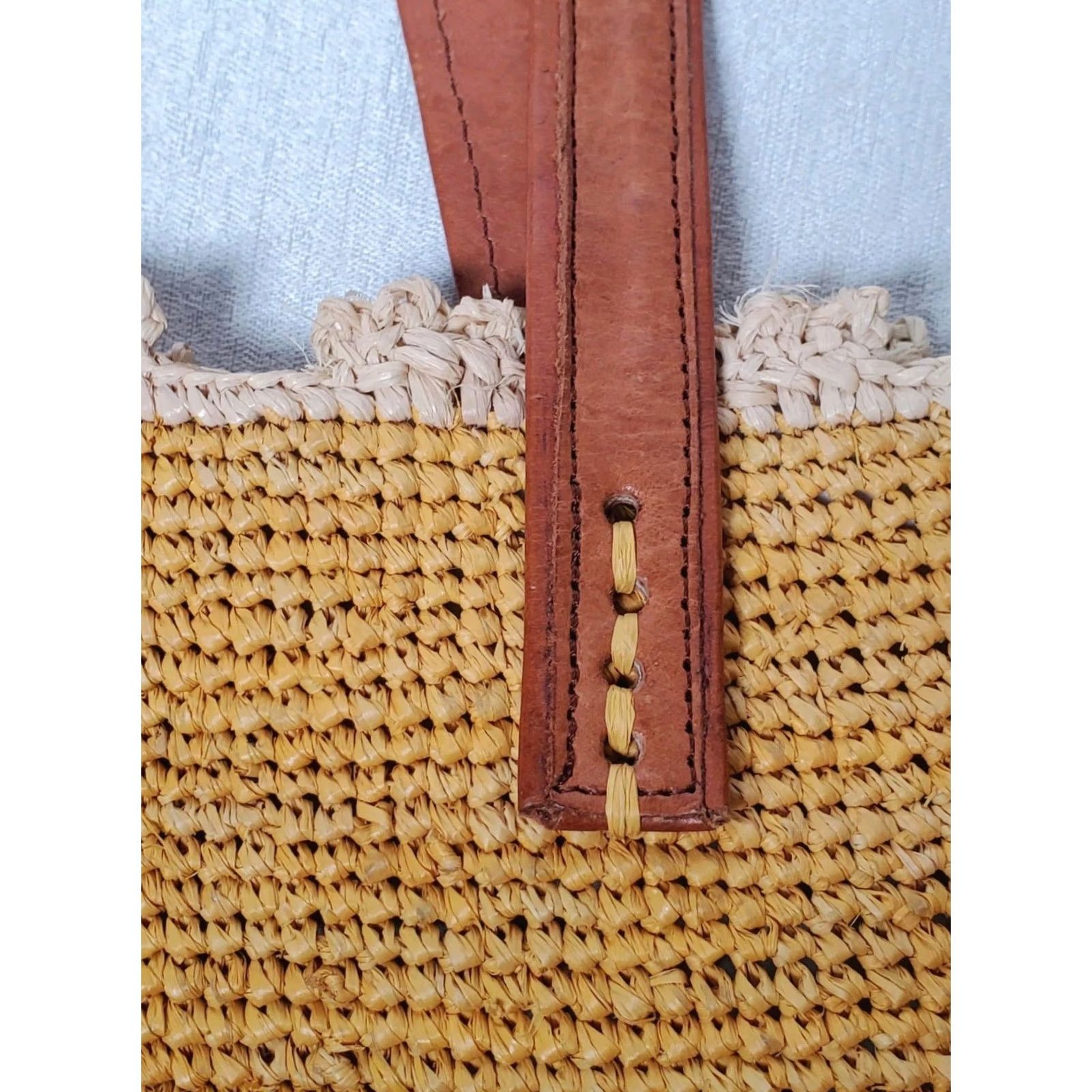 Vintage VINTAGE Mar Y Sol Handmade Hand Bag 100% Crocheted Raffia Sunflower Leather Handles New with Tags Size ONE SIZE - 3 Thumbnail