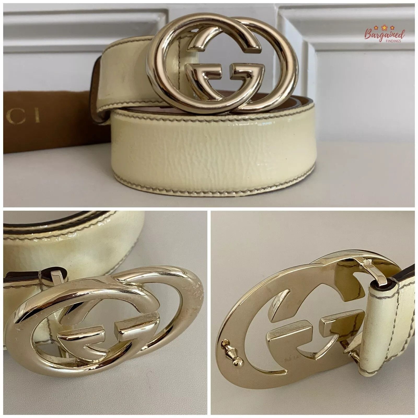 Gucci Gucci Yellow Patent Leather Gold Interlocking G Buckle Belt Size 30 - 9 Thumbnail