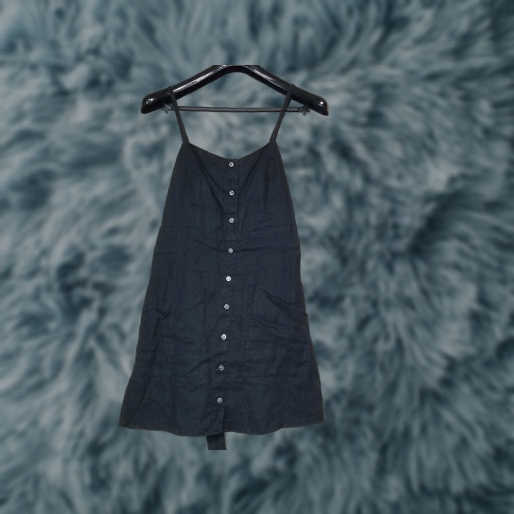 Vintage FAITHFULL THE BRAND Dress Linen Black Mini Sleeveless Button V-Neck Size 6 Womens Size M / US 6-8 / IT 42-44 - 1 Thumbnail