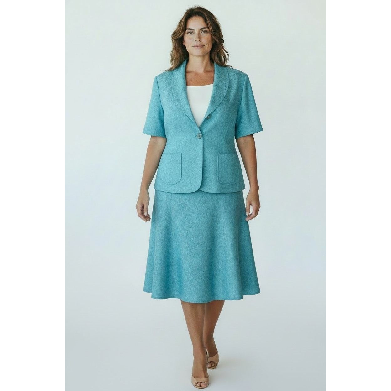 Vintage Amanda Smith Women’s Vintage 2-Piece Turquoise Skirt Suit Si Size XXL / US 16-18 / IT 52-54 - 3 Thumbnail