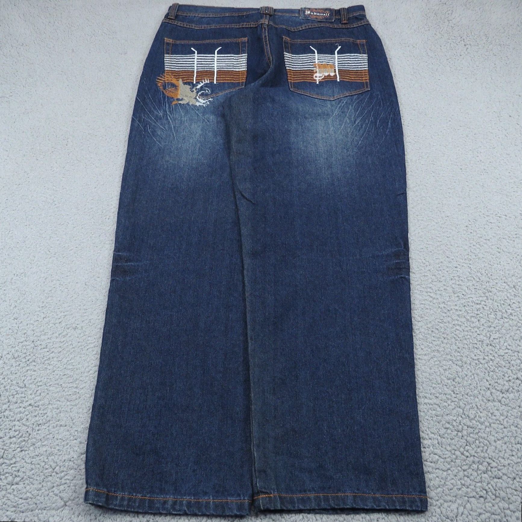 Vintage VTG Makaveli Jeans Men 38x32 Baggy Pipes Embroidered Grunge Skater Tupac 90s Rap Denim Jeans Mens 90s Hip Hop Baggy Size US 38 / EU 54 - 2 Thumbnail