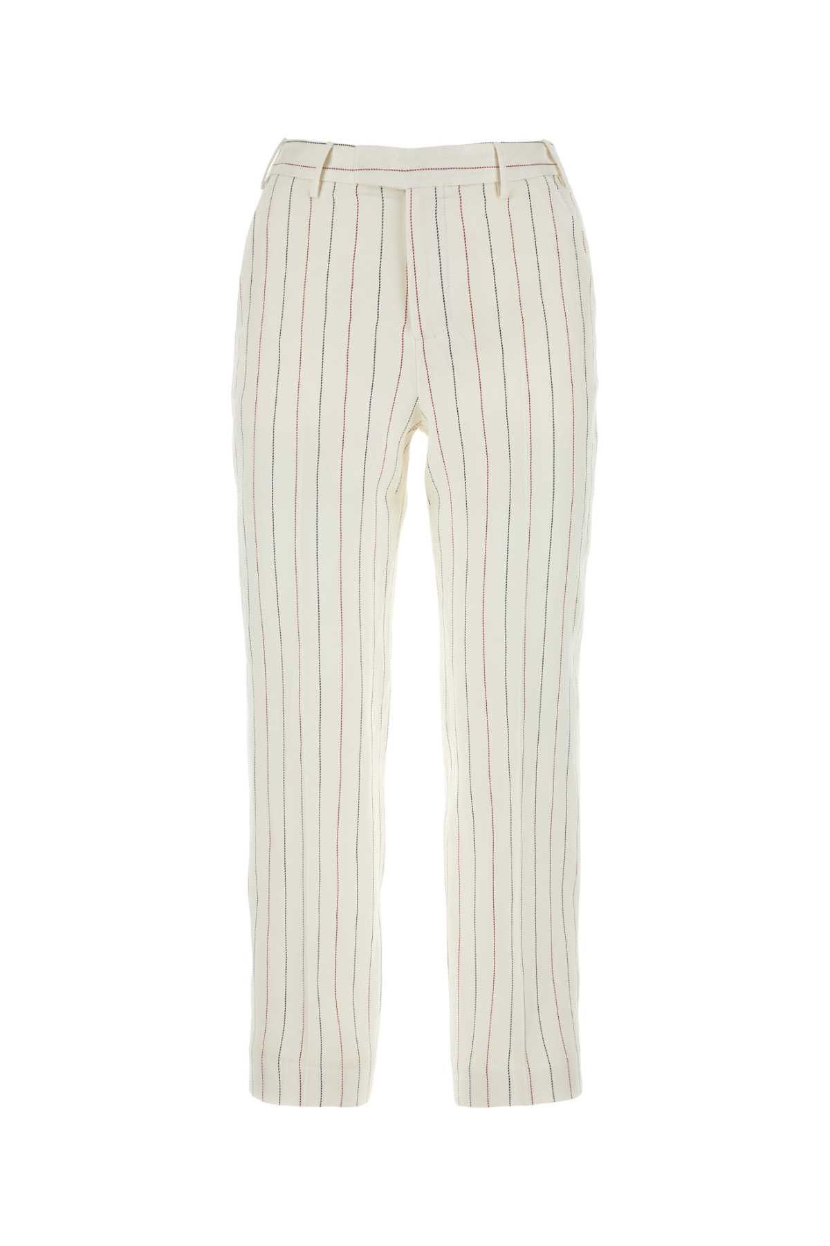 image of Pt Torino Embroidered Linen Blend Pant in Stripped, Women's (Size 27)