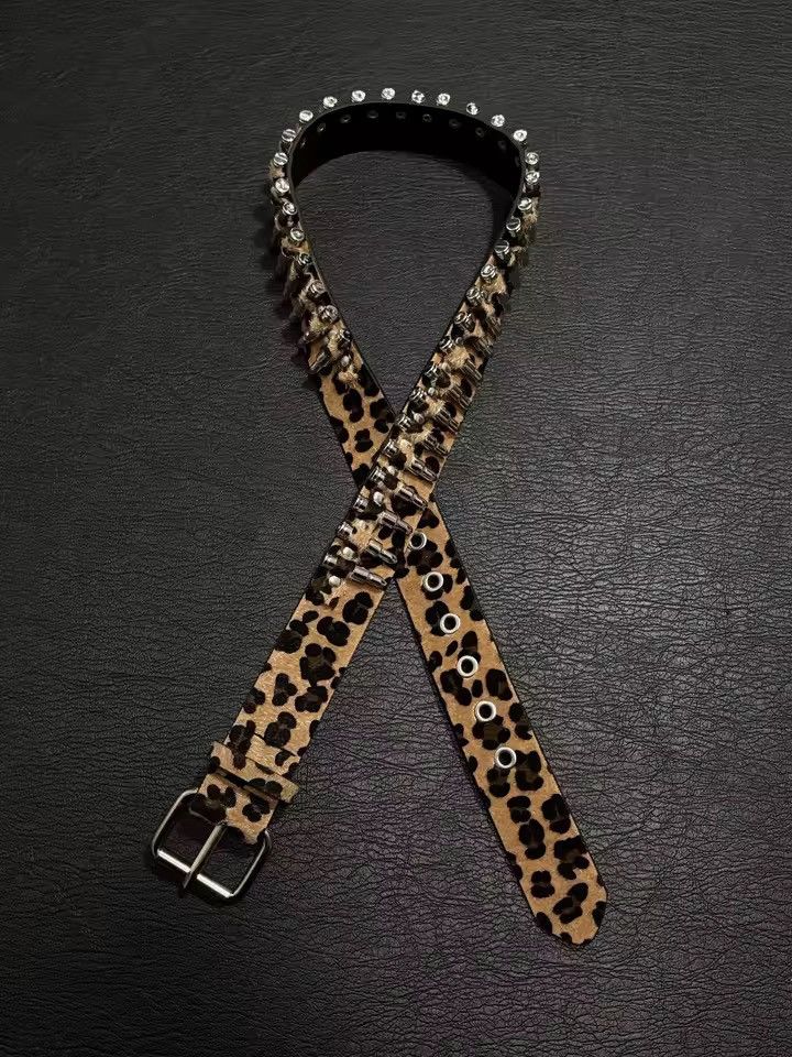 Japanese Brand Bullet Leopard Punk Pu leather belt Size ONE SIZE - 5 Thumbnail