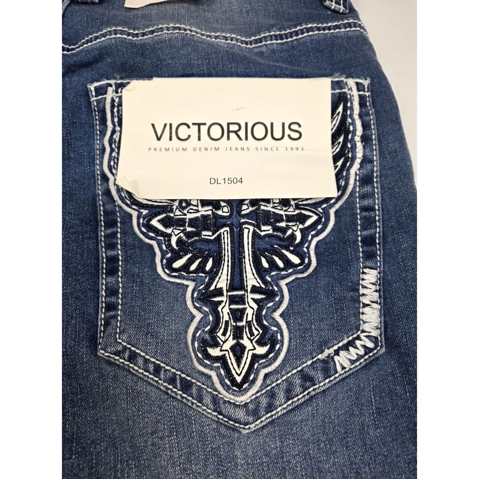 Denime VICTORIOUS Jeans Bootcut Denim Embroidered Blue 32/30 Mens Regular Victory Vintage? NWT Size US 32 / EU 48 - 5 Thumbnail