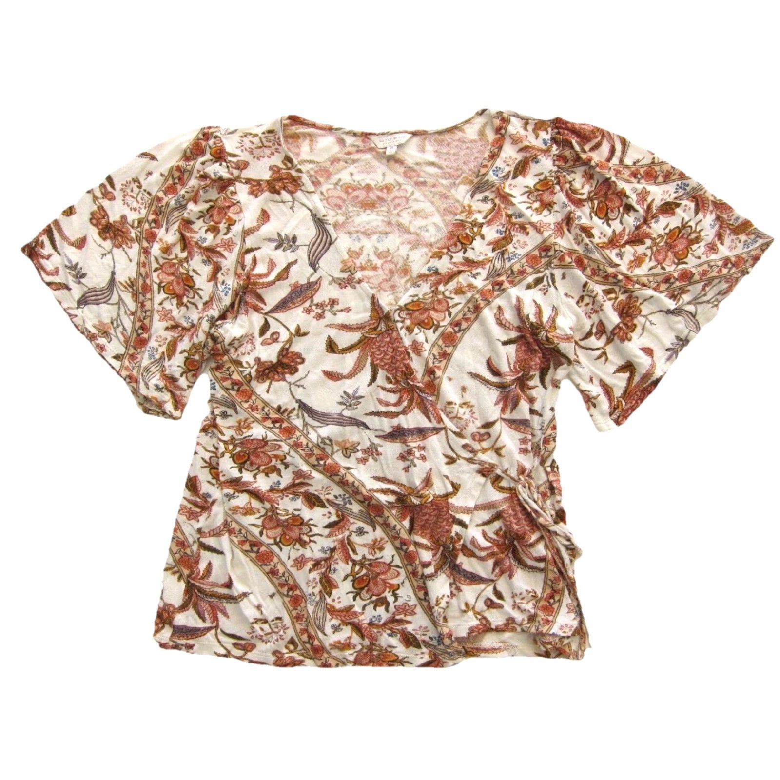 Lucky Brand Lucky Brand Soft White Pink Floral V-Neck Short Sleeve Wrap Blouse Medium Size M / US 6-8 / IT 42-44 - 2 Thumbnail