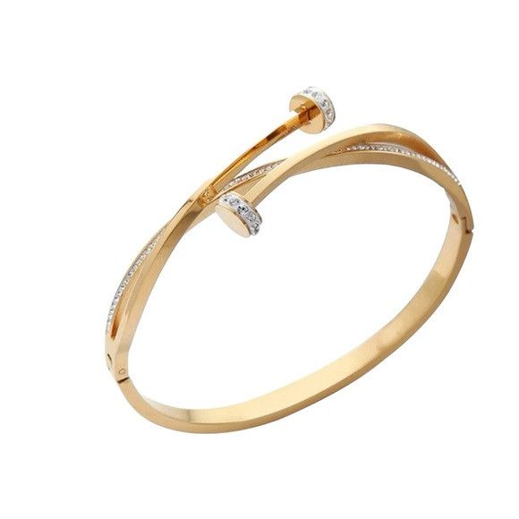 Other Unique Gold Nail Pattern Rhinestone Stainless Steel Bracelet Size ONE SIZE - 1 Thumbnail