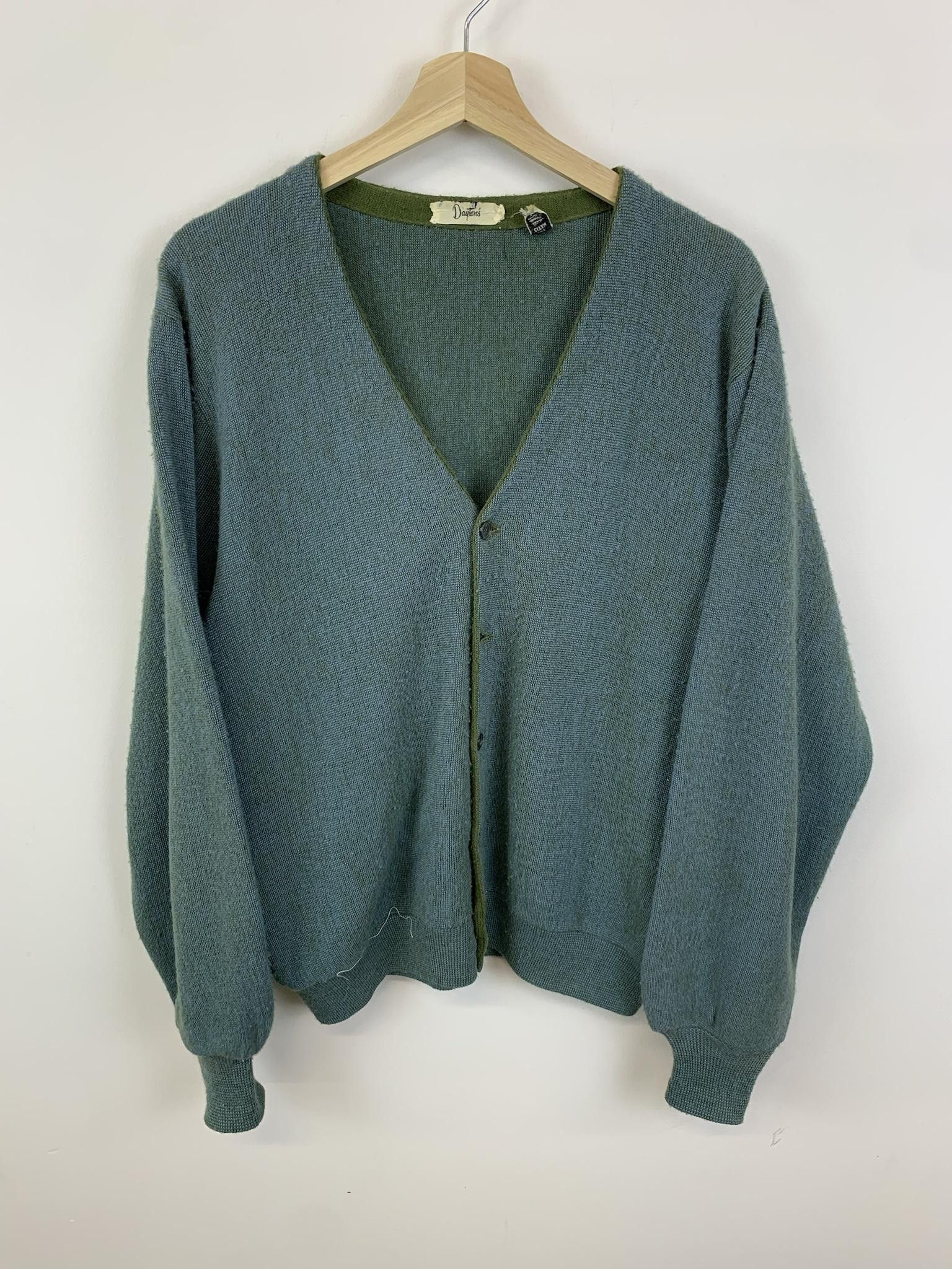 image of Vintage 1990S Dayton's Sea Green Knit Cardigan in Blue, Men's (Size Medium)