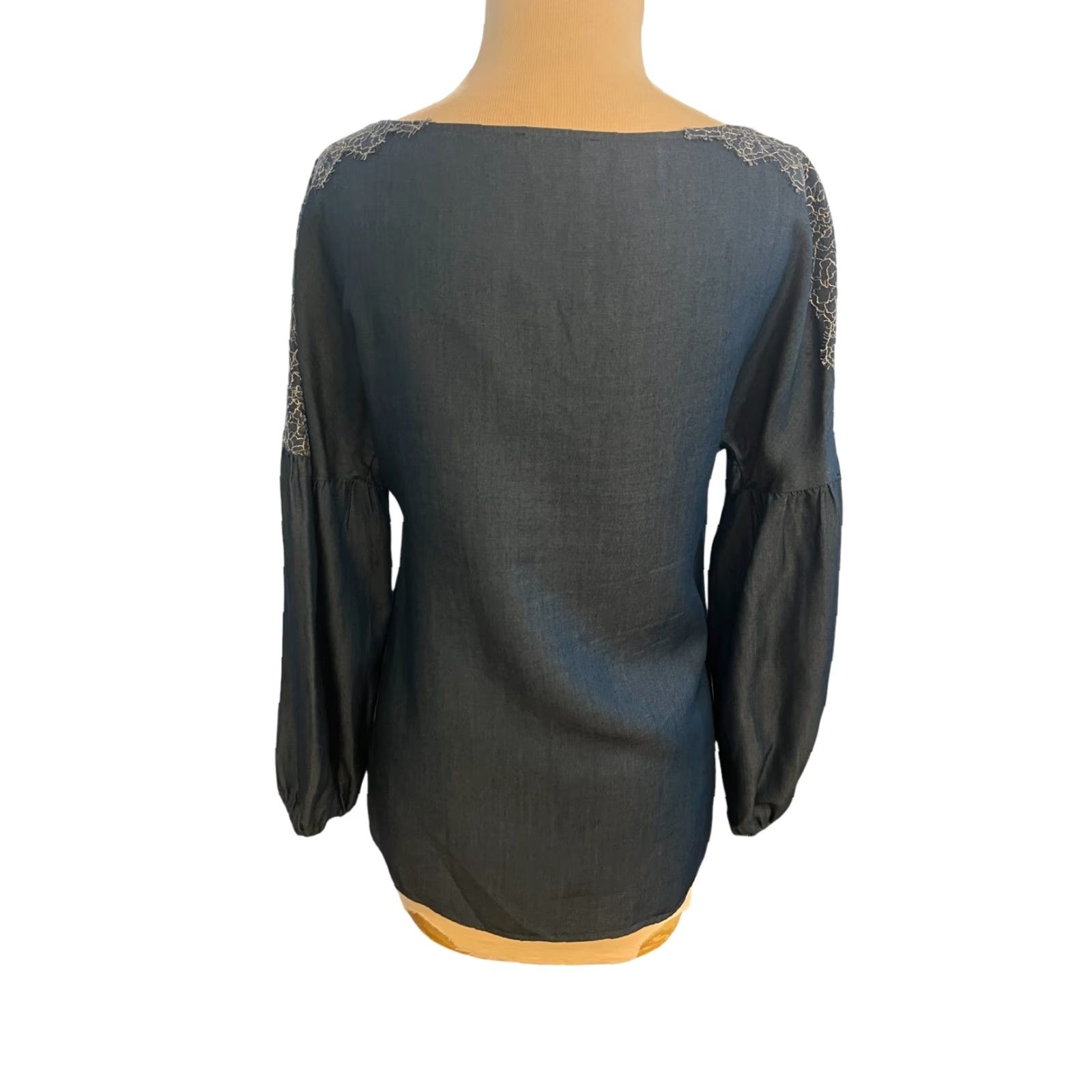Massimo Dutti Massimo Dutti Blouse Shirt Tunic Linen Blue Balloon Sleeve V-Neck Size 4 Womens Size S / US 4 / IT 40 - 6 Thumbnail