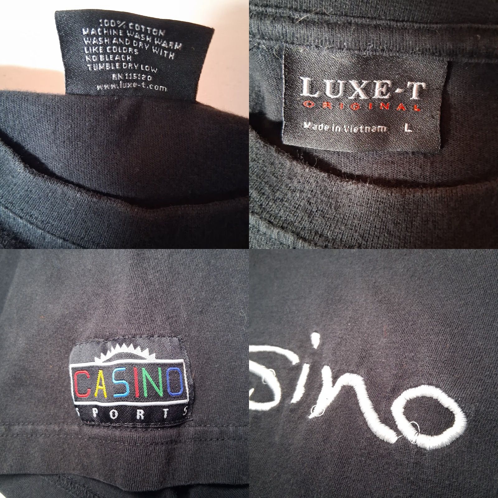 Vintage VINTAGE Luxe-T Casino Sports Shirt Men L Black Embroidered Gambling 1990s T-Shirt Crew Neck Short Sleeve Cotton Knit Size US L / EU 52-54 / 3 - 8 Thumbnail