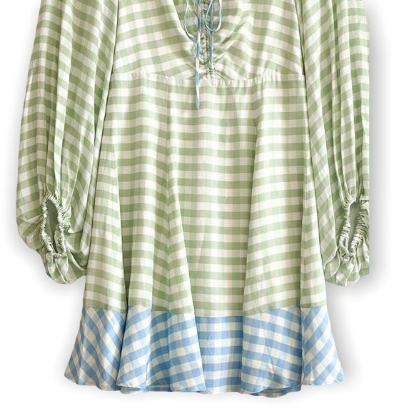 Staud STAUD Olivier Gingham Mini Dress Green Blue Size 2 NWT Size XS / US 0-2 / IT 36-38 - 7 Thumbnail