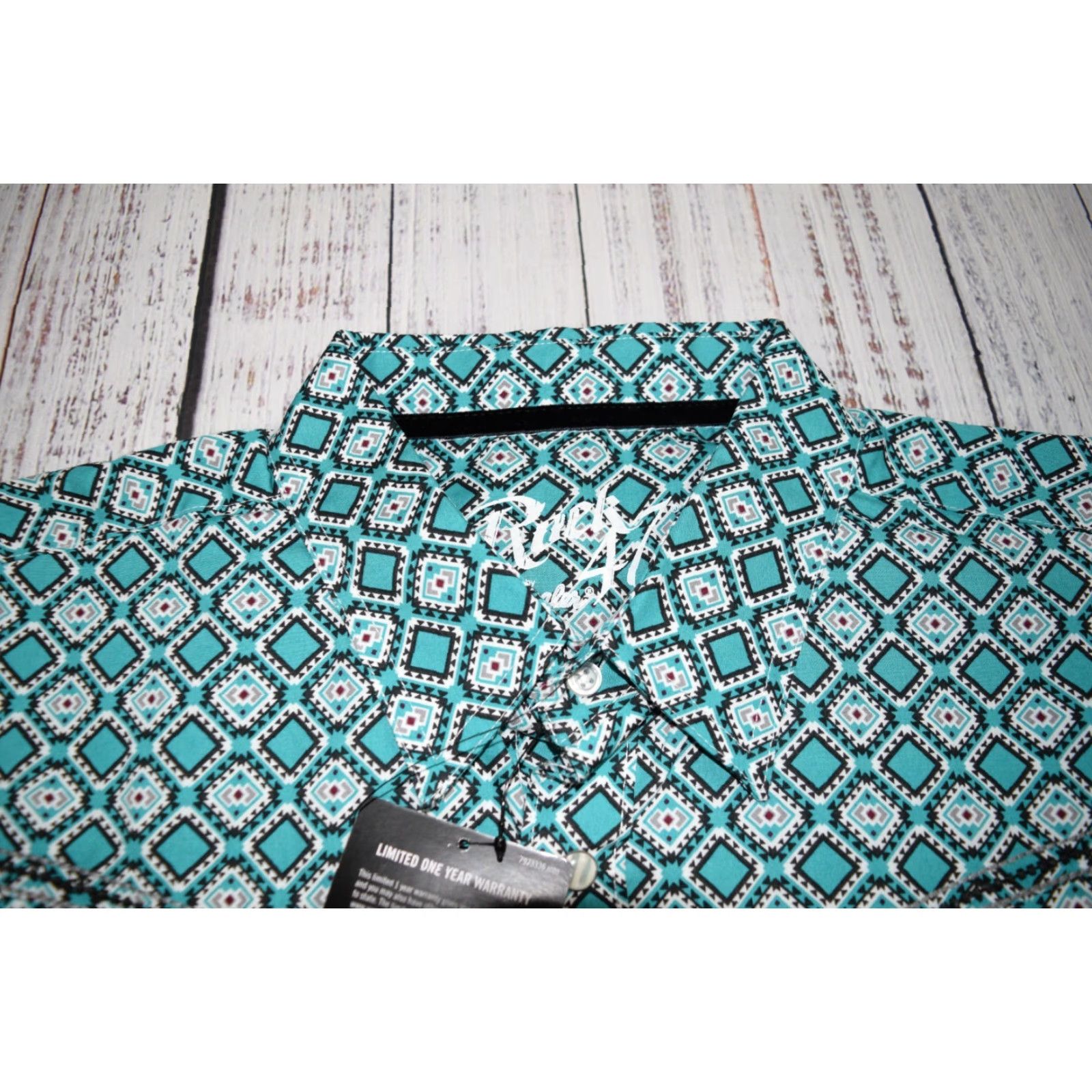 Wrangler WRANGLER ROCK 47 GEO PRINT Button-Up Shirt XL Teal Mens Cowboy Western Snap Size US XL / EU 56 / 4 - 7 Thumbnail