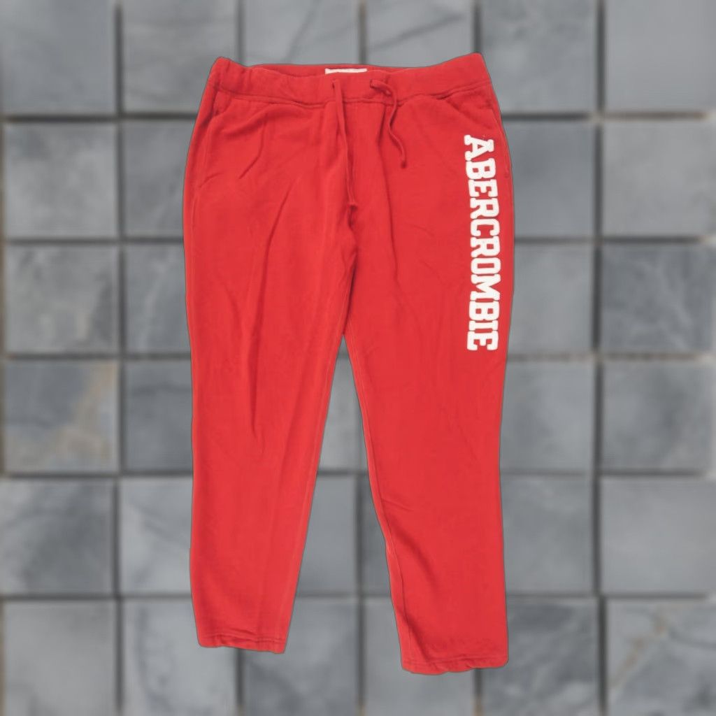 Abercrombie & Fitch Abercrombie & Fitch Sweatpants Womens Large Red Fleece Logo Spellout Flaws Size 36" / US 14 / IT 50 - 1 Thumbnail