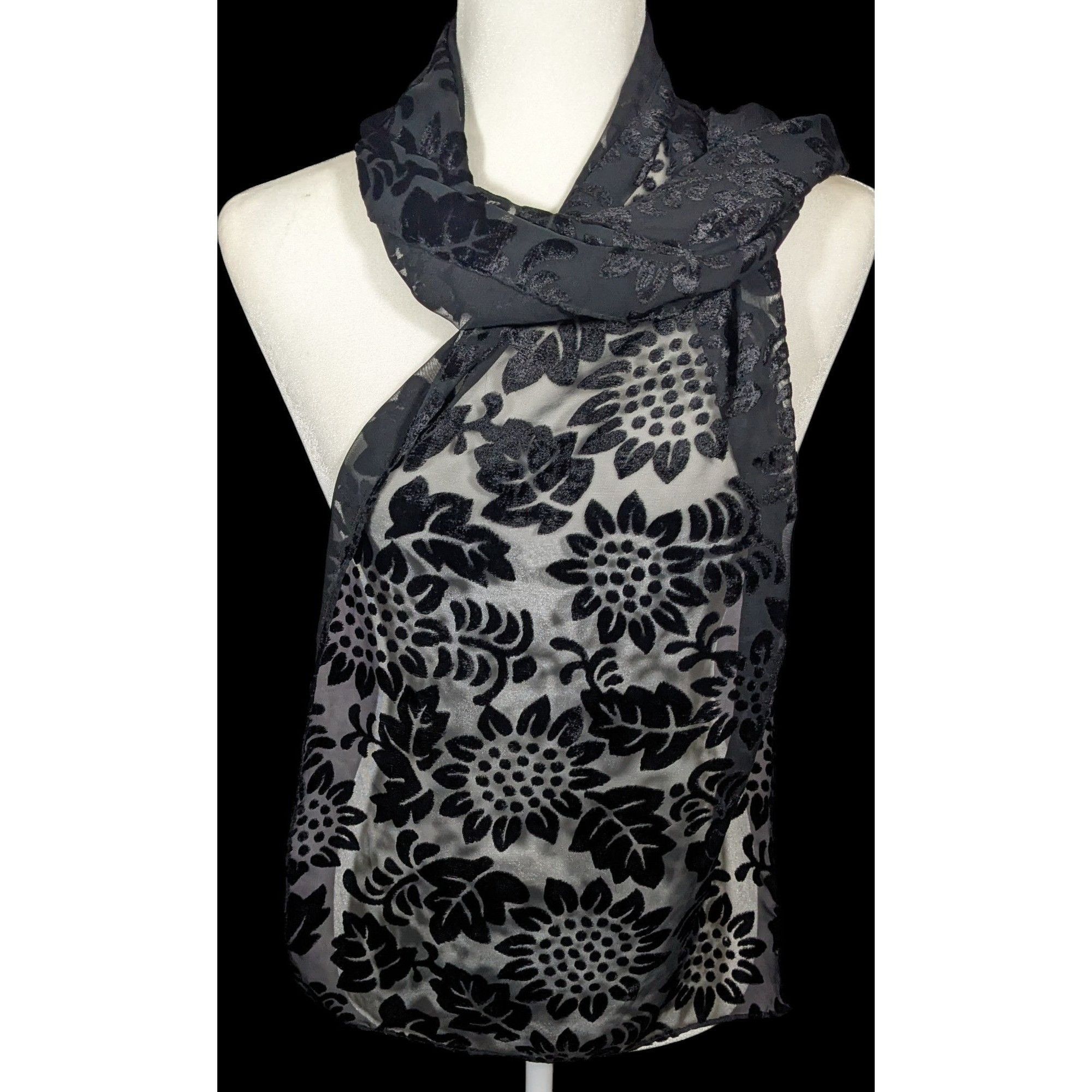 Other Gothic Floral Black Velvet Burnout Scarf Size ONE SIZE - 1 Thumbnail