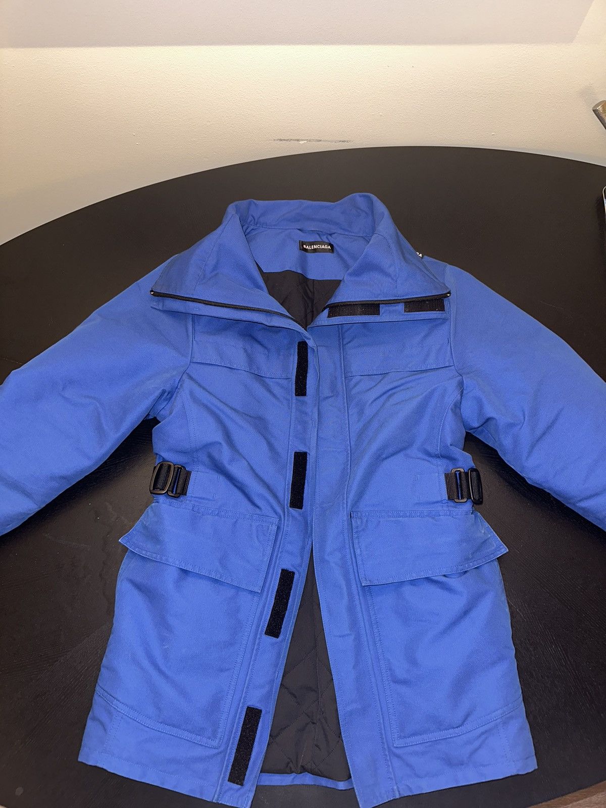 image of Balenciaga Ss 19 Paneled Incognito Parka in Blue, Men's (Size Medium)