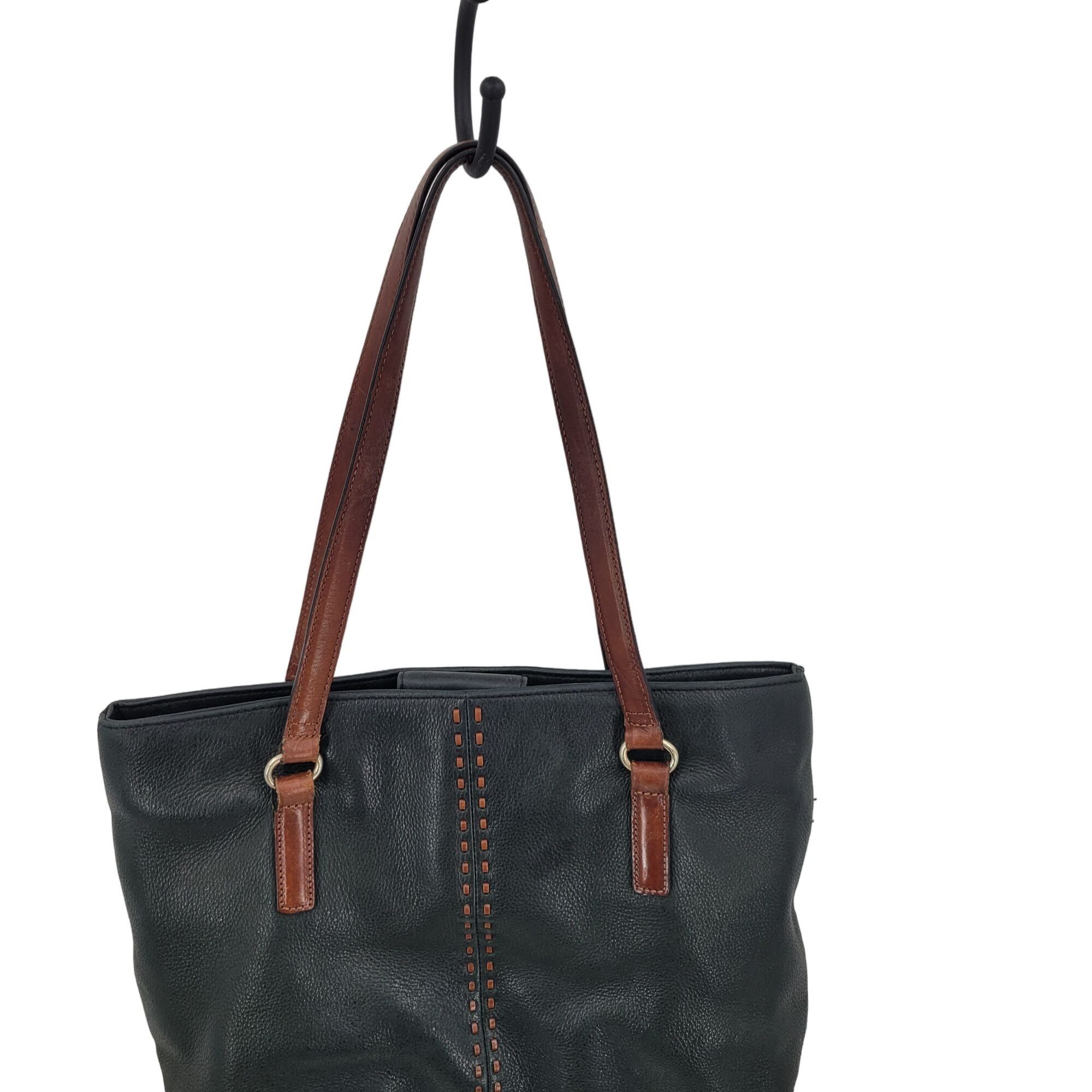 Fossil Fossil Black Genuine Leather Tote Bag Pebble Brown Embroider Size ONE SIZE - 6 Thumbnail