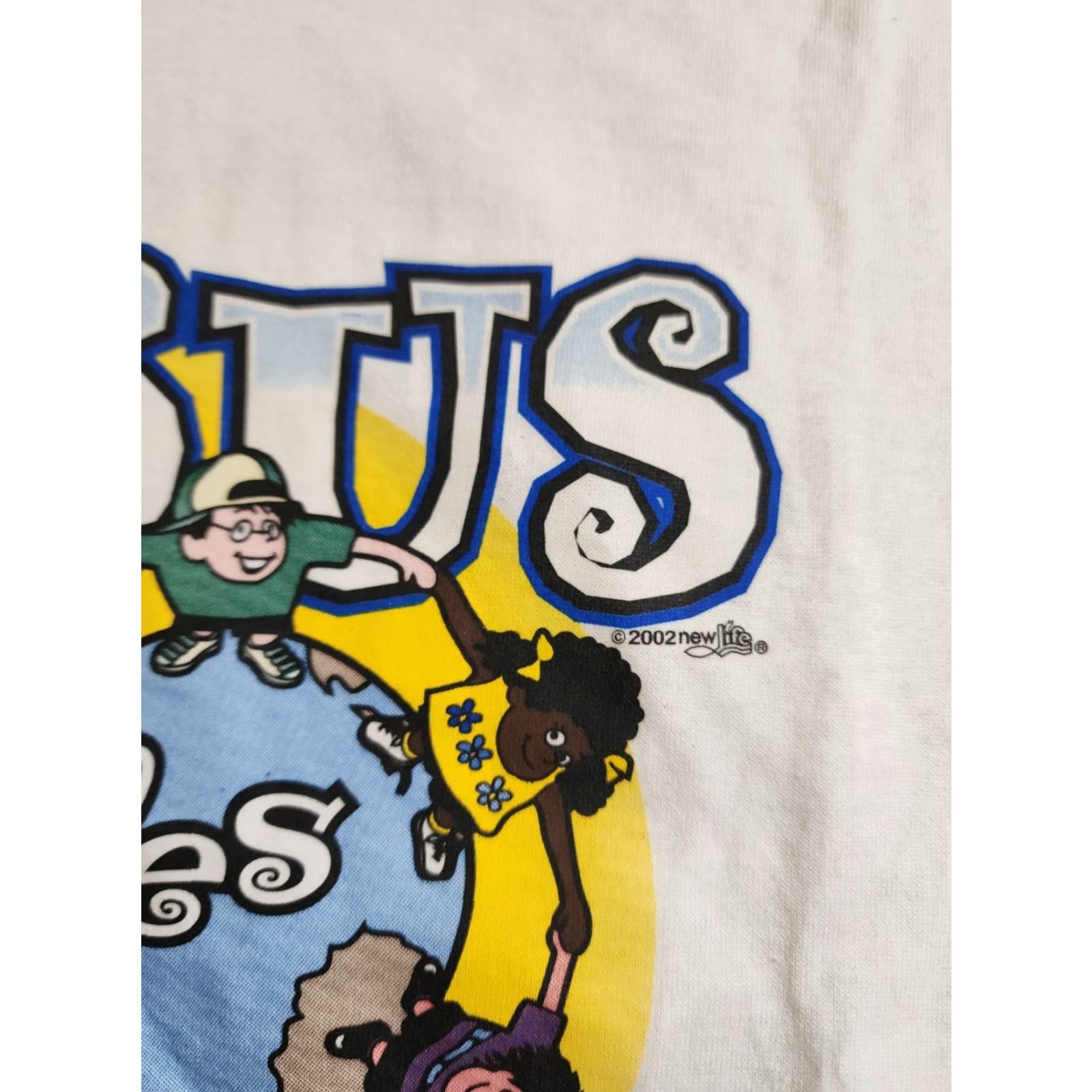 Hanes VINTAGE Hanes T-Shirt Mens L Jesus Loves The Little Children Double Sided White Cotton Crew Neck Short Sleeve Size US L / EU 52-54 / 3 - 5 Thumbnail