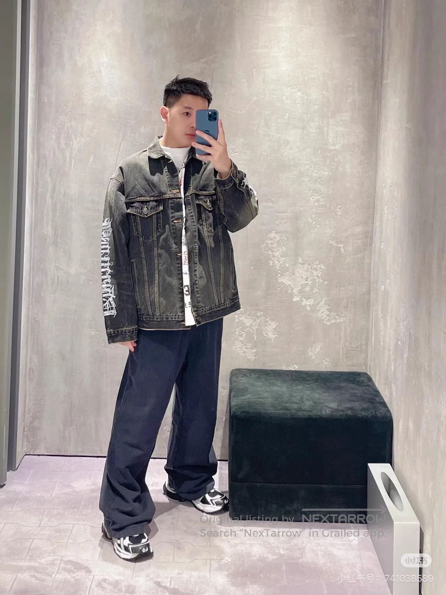 Balenciaga Black Denim Jacket with Sleeve Graphics. Size US S / EU 44-46 / 1 - 6 Thumbnail
