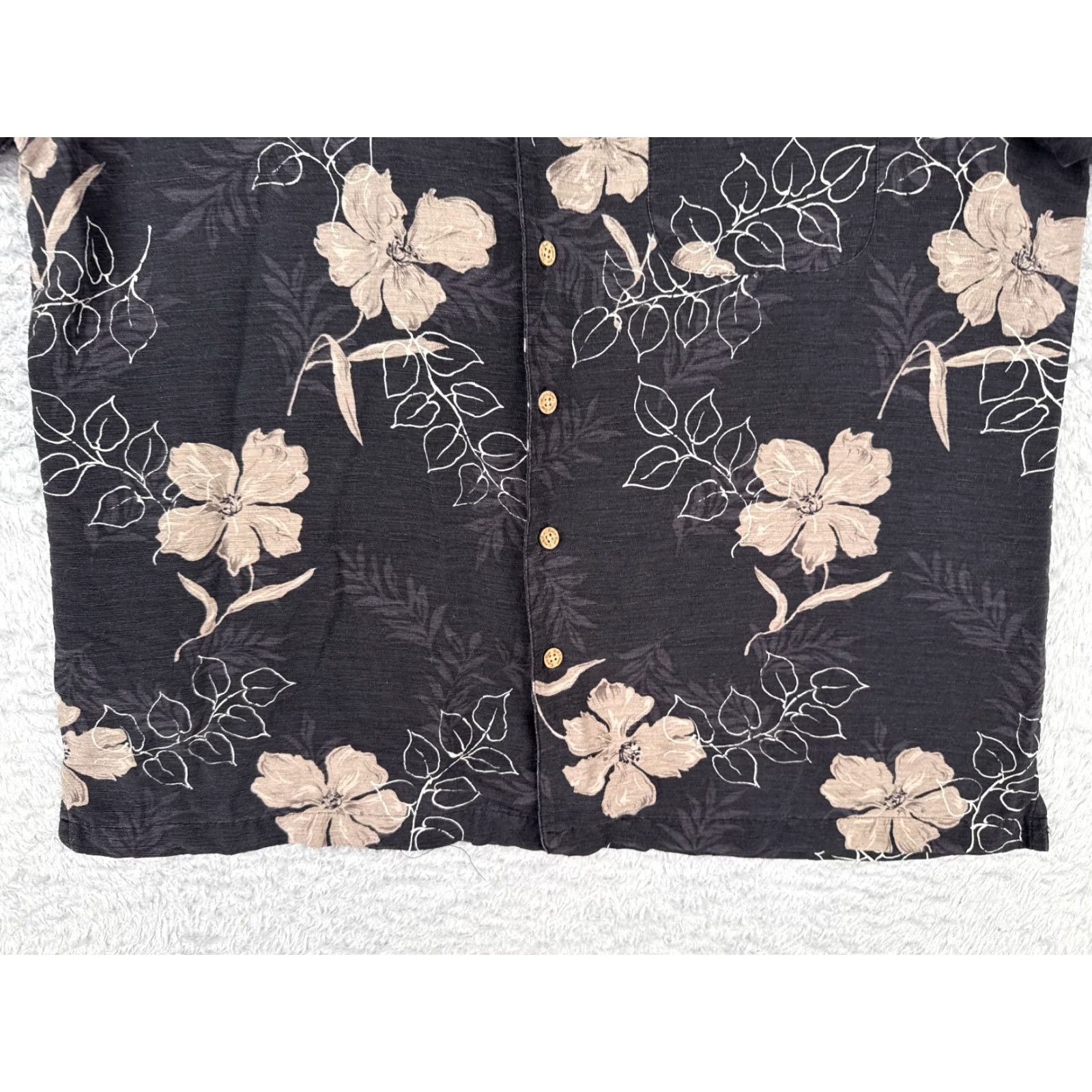 Vintage Batik Bay Shirt Men Large Black Beige Floral Leaf Button-Up Silk Size US L / EU 52-54 / 3 - 5 Thumbnail
