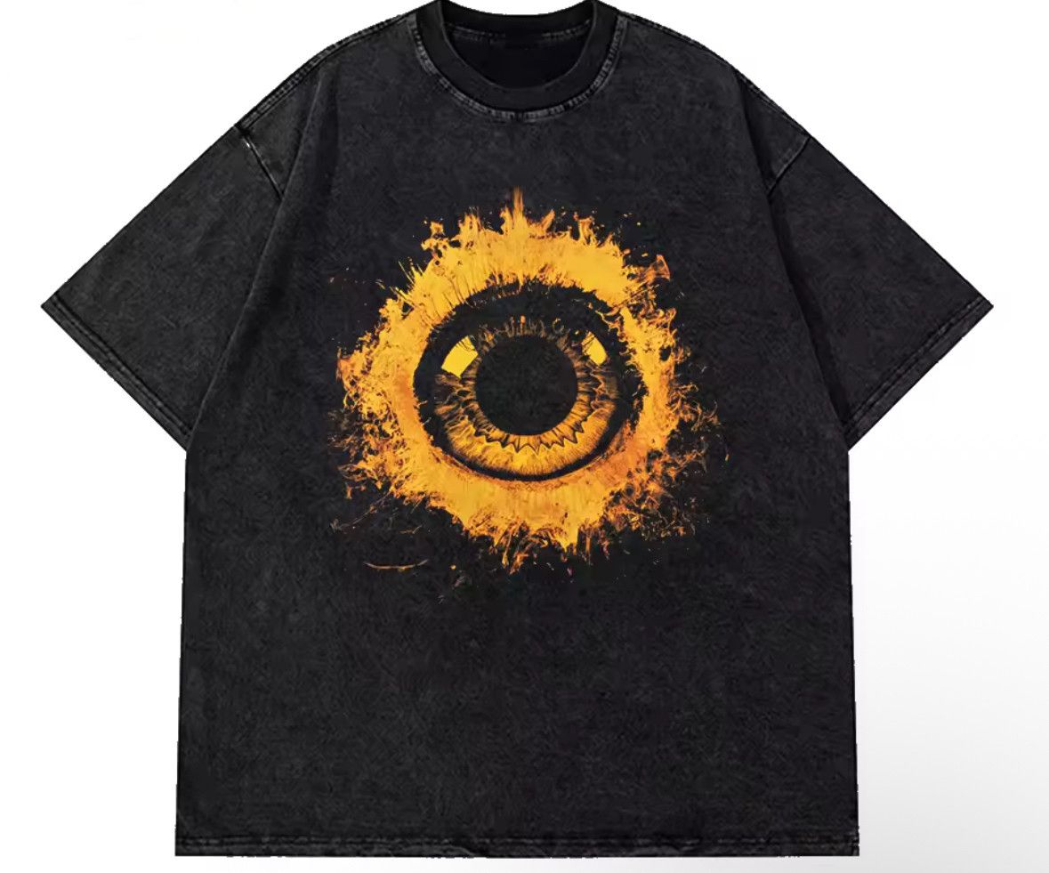 Japanese Brand Y2K Vintage Gothic Burn Eye Print Washed T-Shirt Size US XXL / EU 58 / 5 - 1 Thumbnail