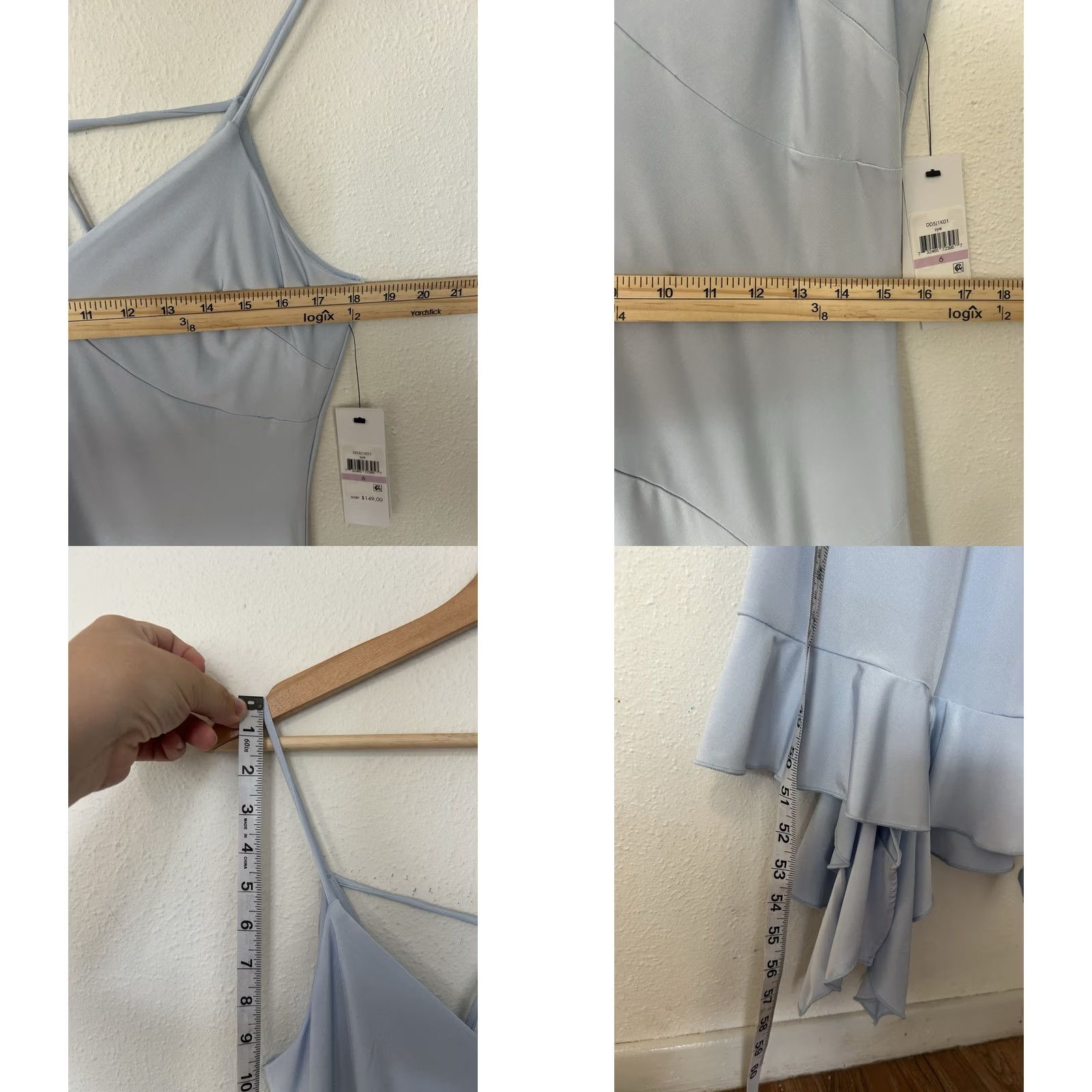DKNY DKNY Slip Dress Midi Open Back V-Neck Ruffled Hem Light Blue 6 Women's Formal Party/Cocktail Size M / US 6-8 / IT 42-44 - 9 Thumbnail