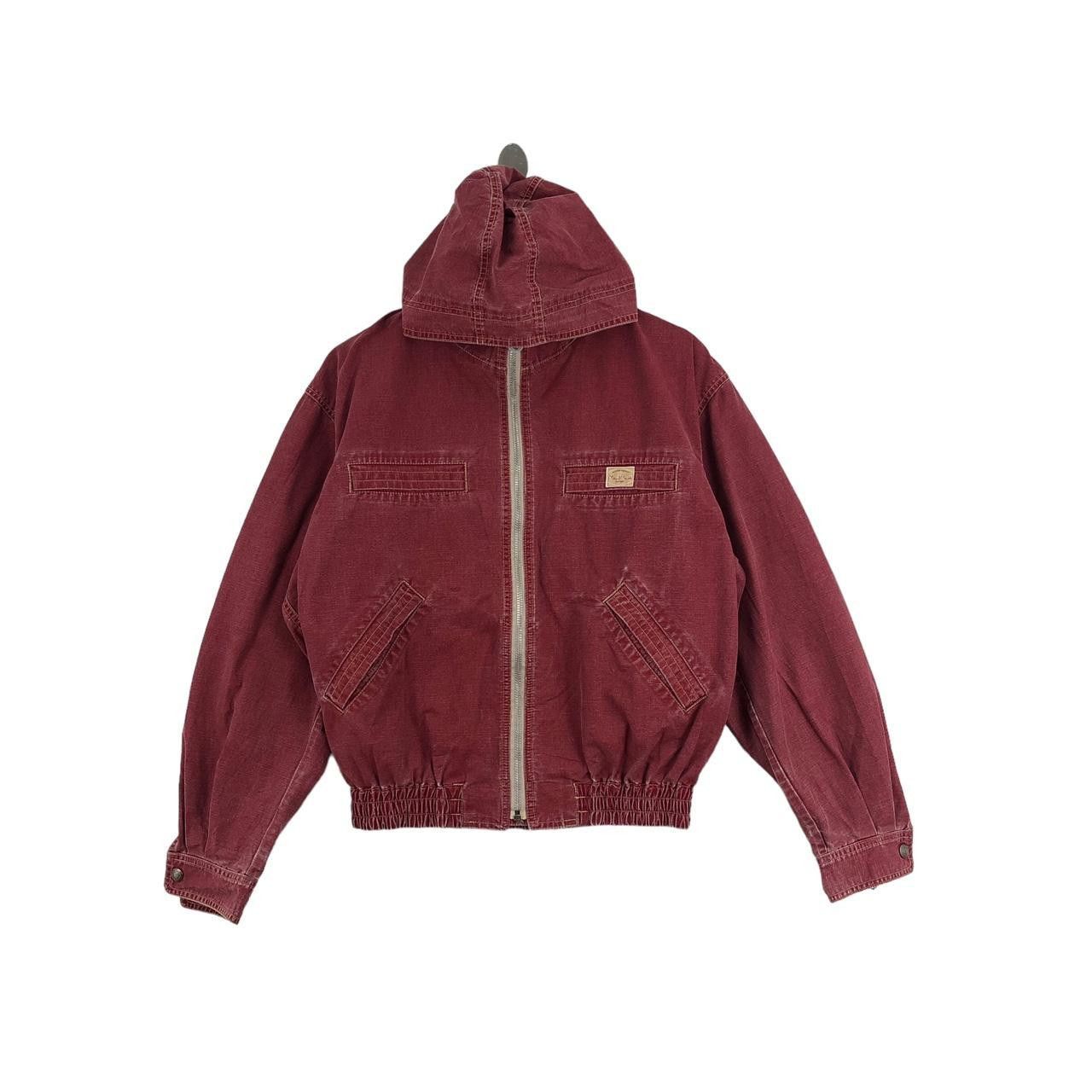 Vintage MAUL RUCK Red Denim Jeans Hooded Bomber Jacket