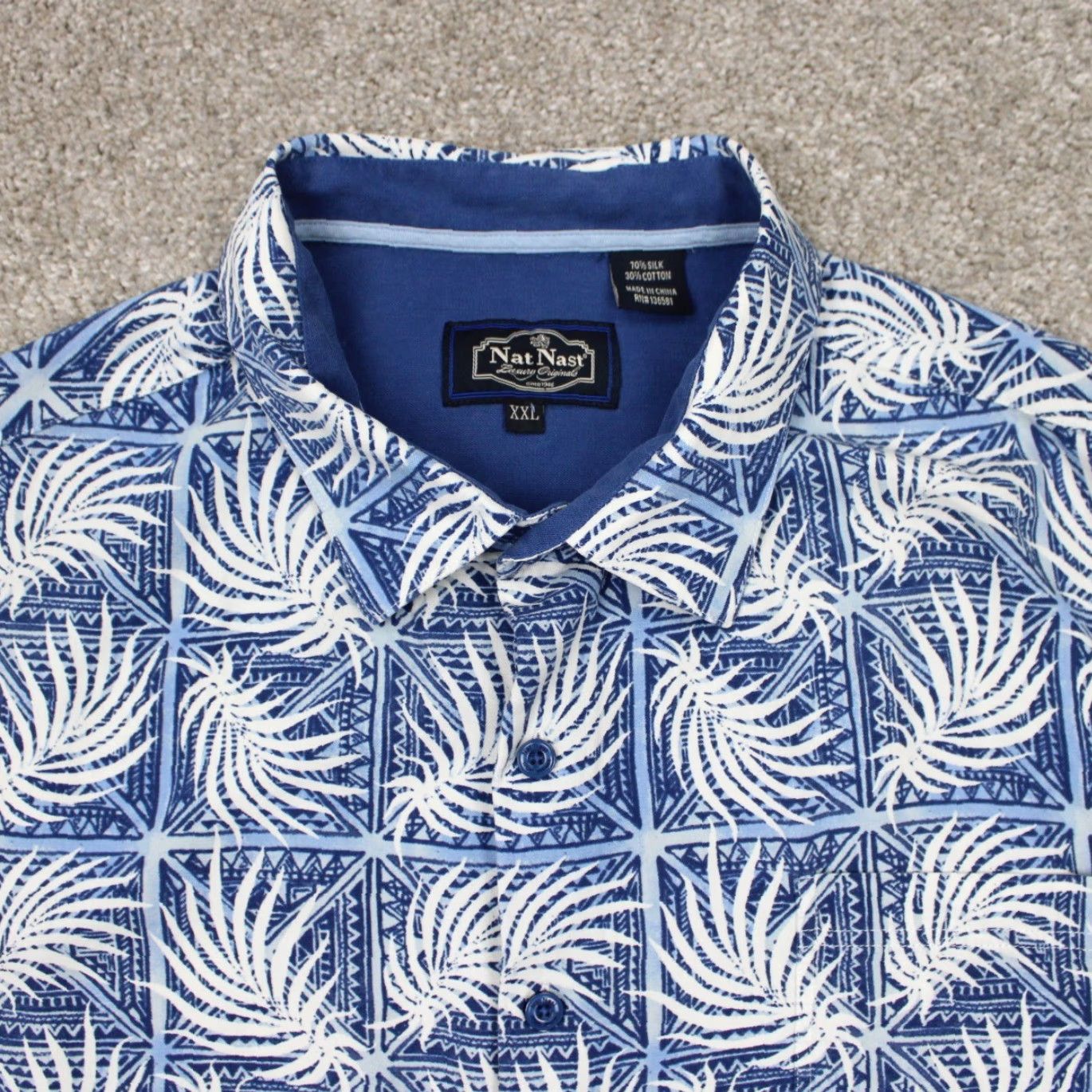 Nat Nast Nat Nast Shirt Mens 2XL Floral Silk/Cotton Short Sleeve Button Up Blue/White Size US XXL / EU 58 / 5 - 5 Thumbnail