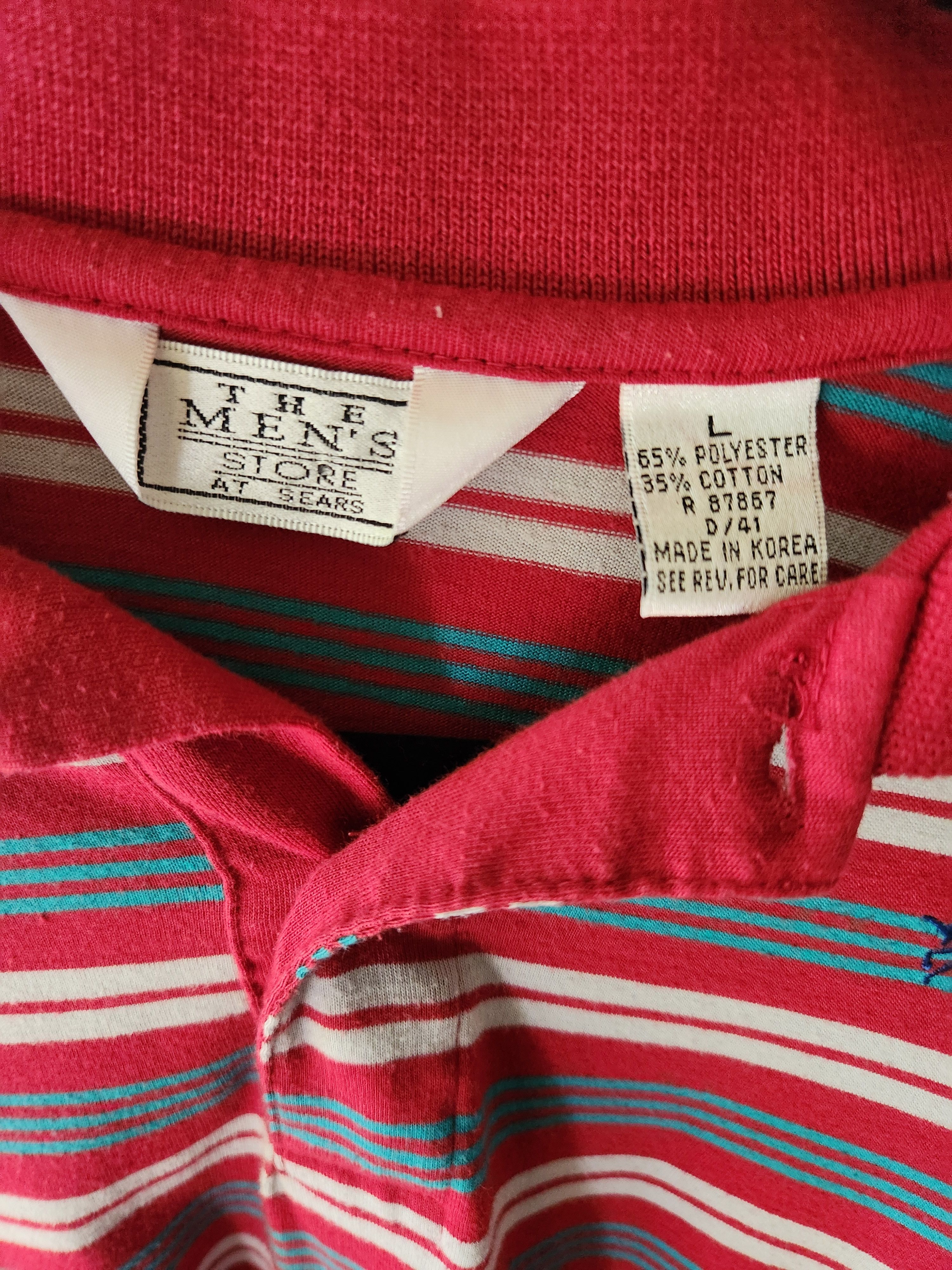 Sears Vintage 70's Men's Striped Short Sleeve Polo Shirt Size US L / EU 52-54 / 3 - 3 Thumbnail