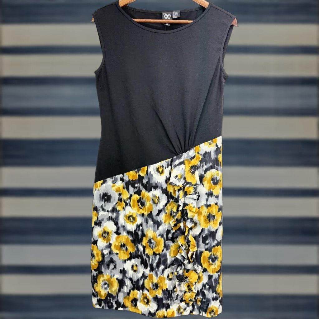 VINTAGE W By Worth Sheath Dress Size Women's Floral Black Yellow