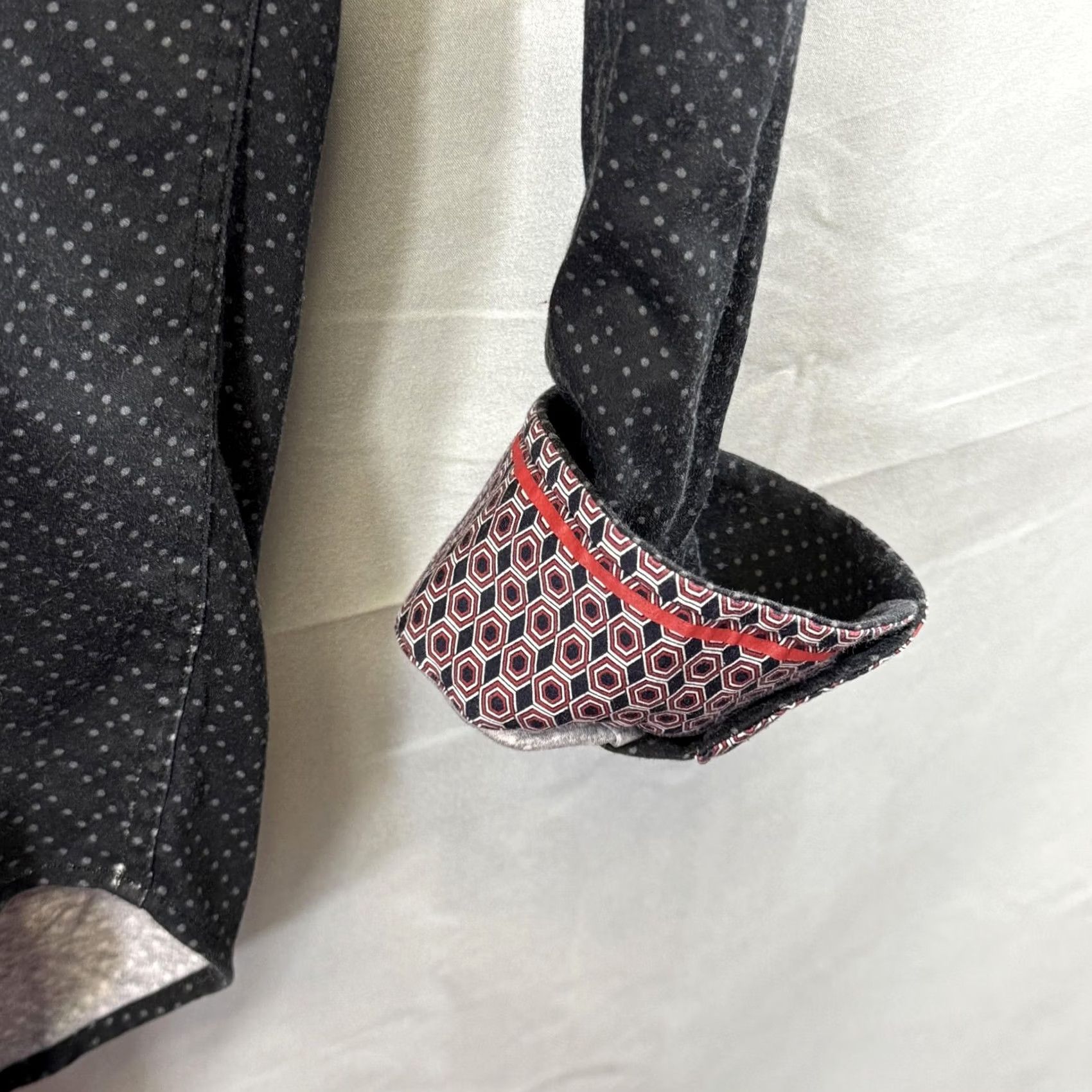 Buttero Butter Cloth Shirt Mens Large Black Polka Dot Button Up Long Sleeve Dress Modern Size 42R - 3 Thumbnail