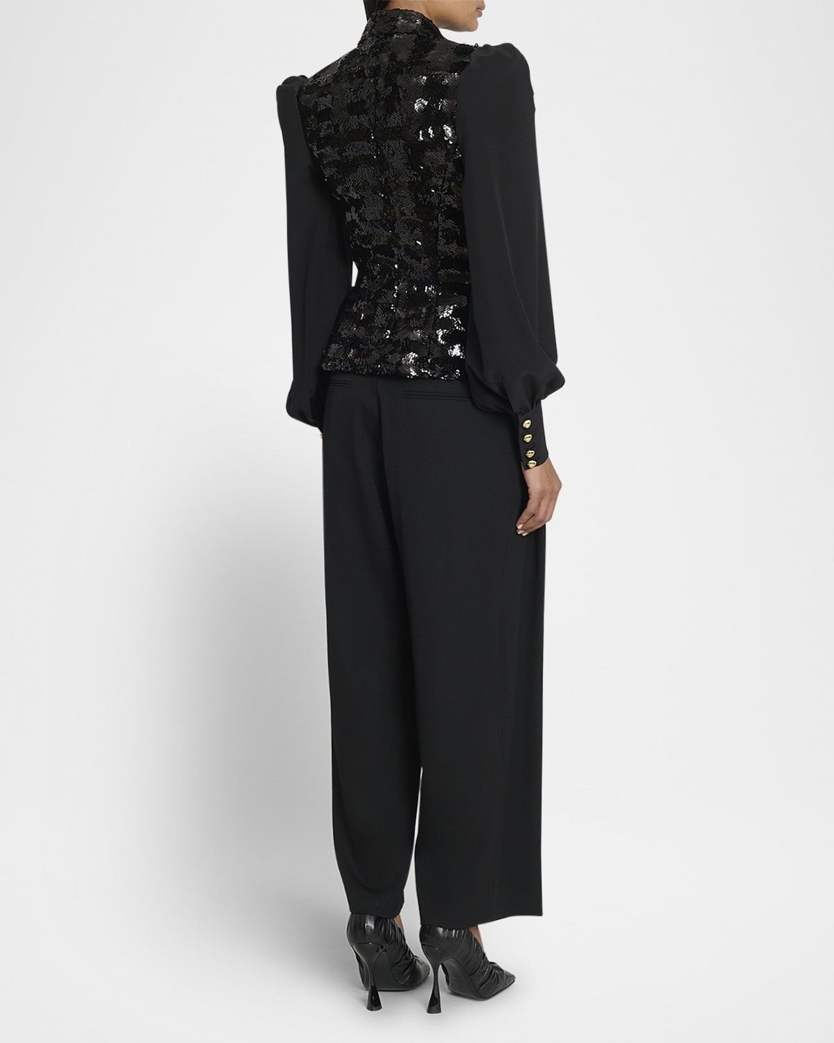 o1s1wg111025 Sequined Double-Breasted Blazer in Black